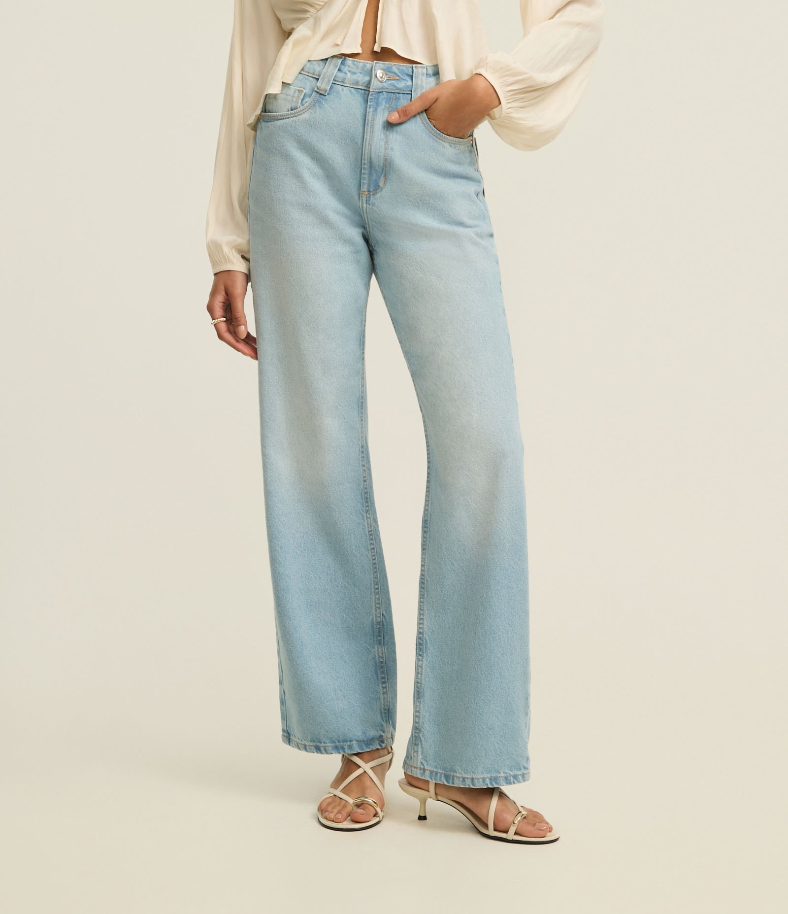 Calça Comfort Reta em Jeans com Cintura Alta Azul 1