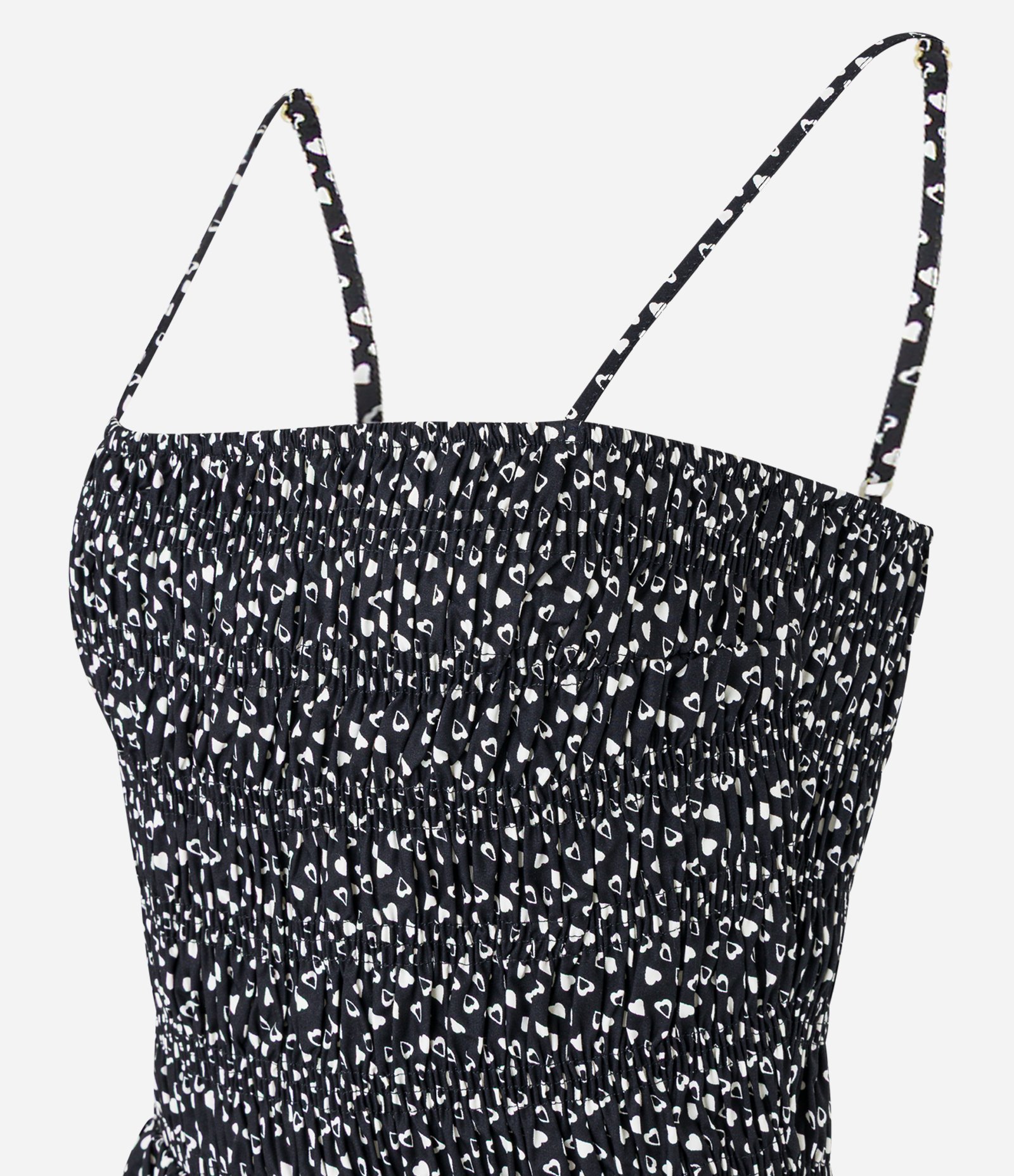 Vestido Evasê Midi em Tricoline com Lastex e Estampa Corações Preto 6