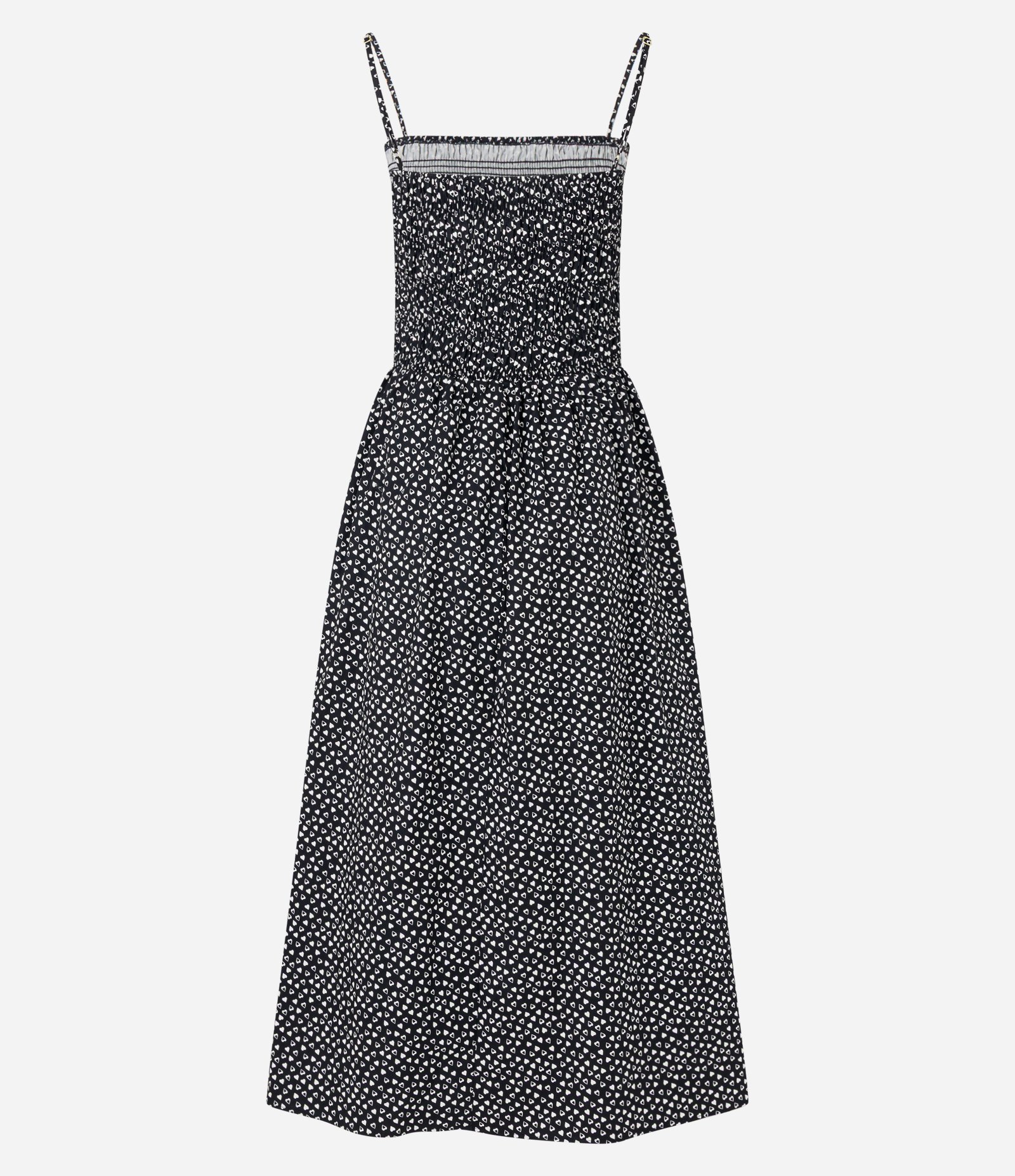 Vestido Evasê Midi em Tricoline com Lastex e Estampa Corações Preto 8