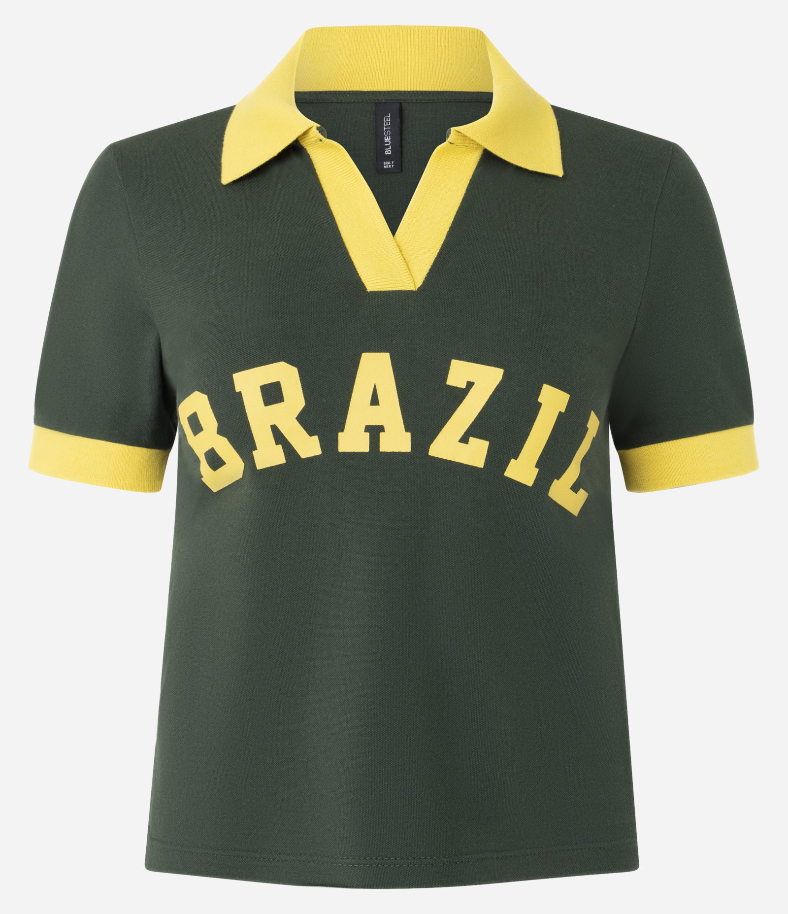 Blusa Polo em Piquet Bicolor com Estampa Brazil Verde 5