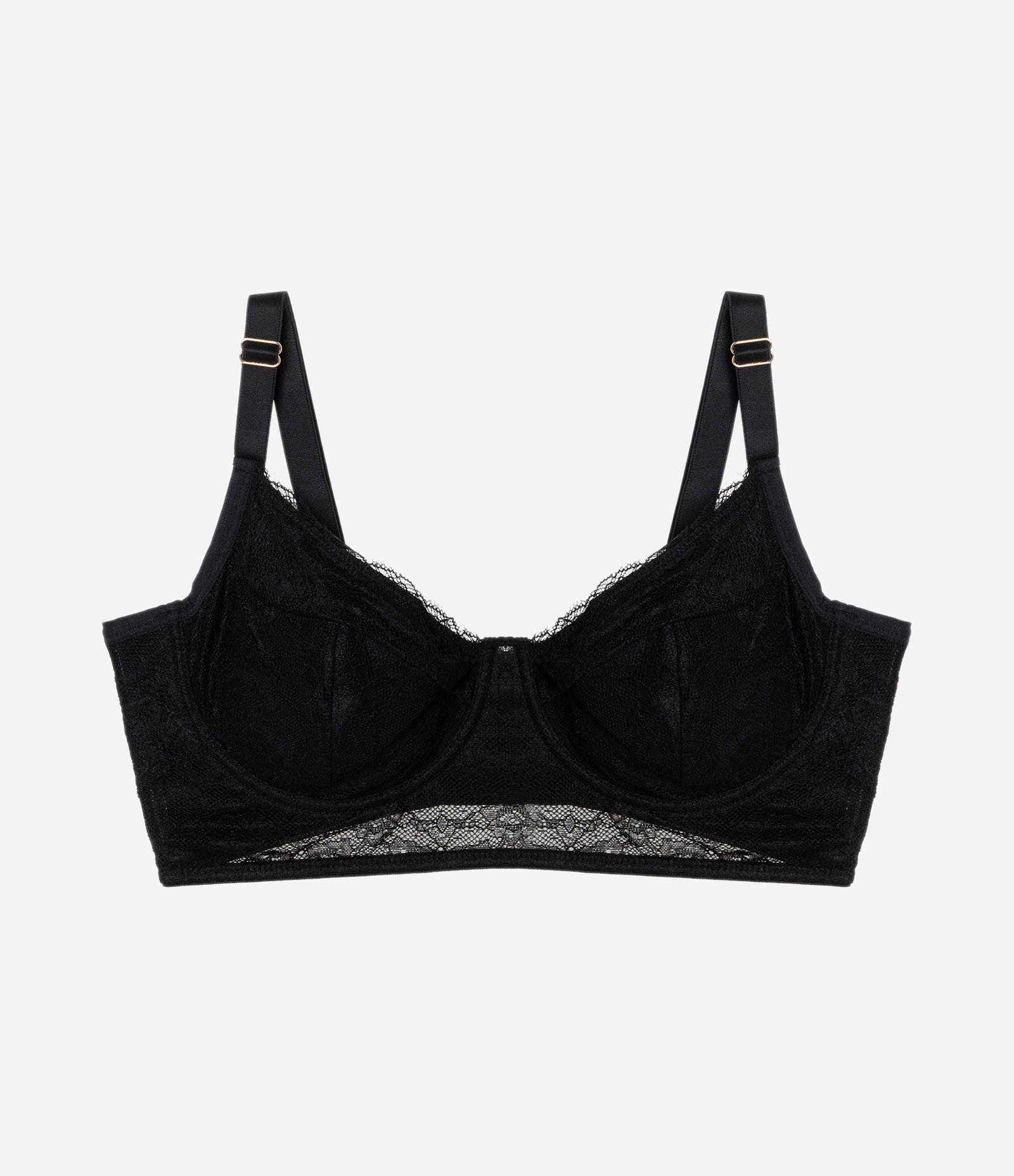 Sutiã Meia Taça Alongado de Renda Sem Bojo com Aro Curve & Plus Size Preto 5