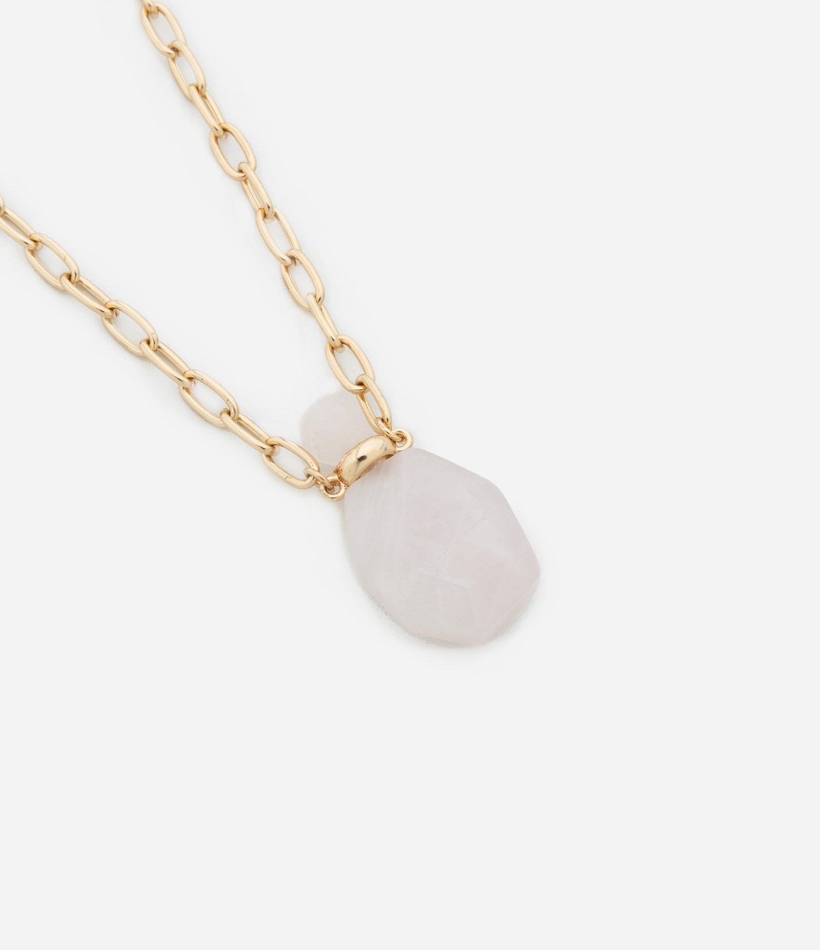 Colar Longo com Corrente de Elos e Pedra Natural Dourado/Rosa 2