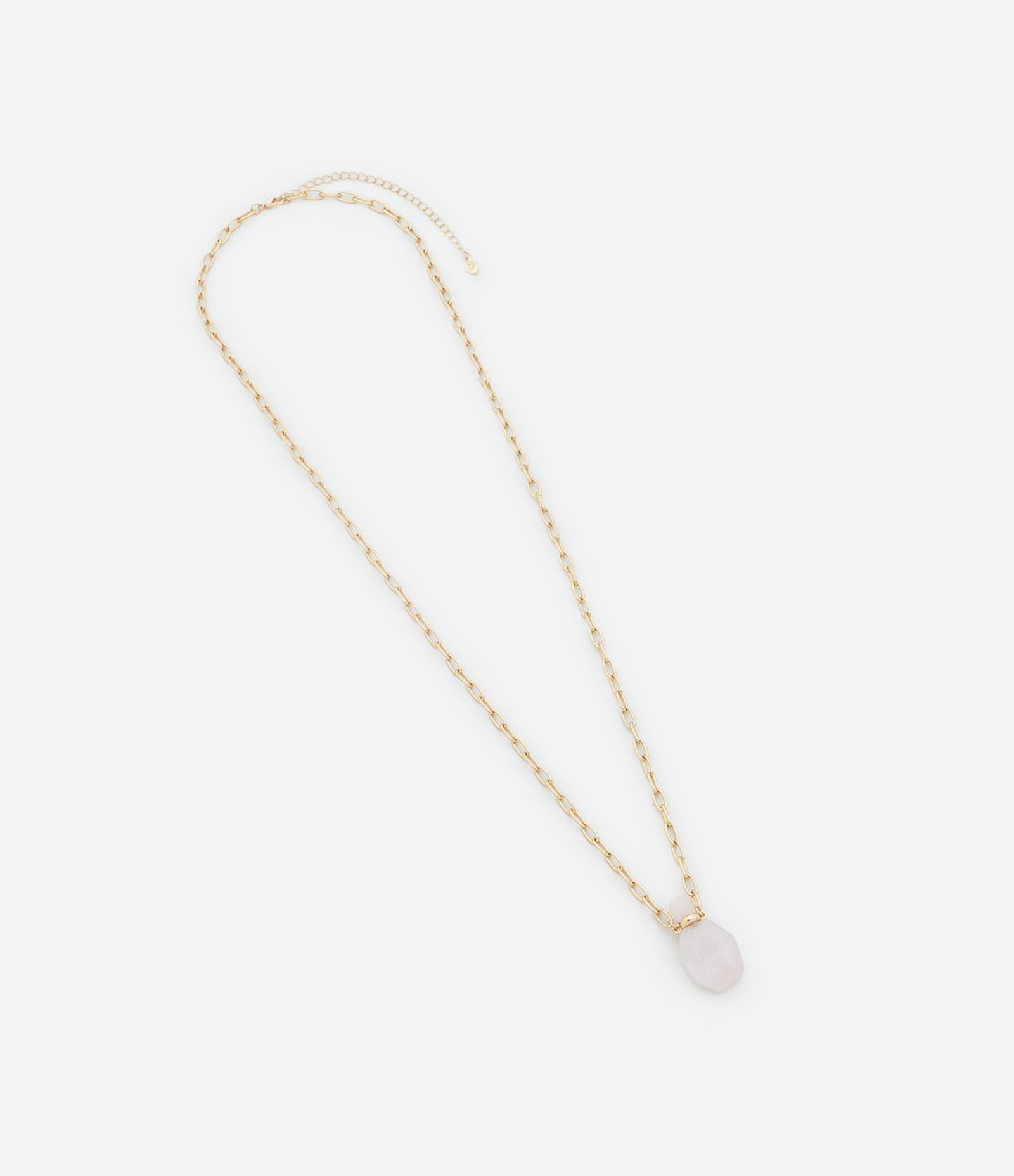 Colar Longo com Corrente de Elos e Pedra Natural Dourado/Rosa 3