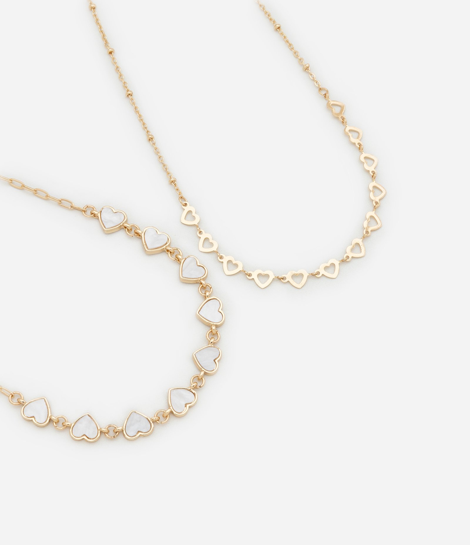 Colar Camadas com Corações Vazados e Esmaltados Dourado 1