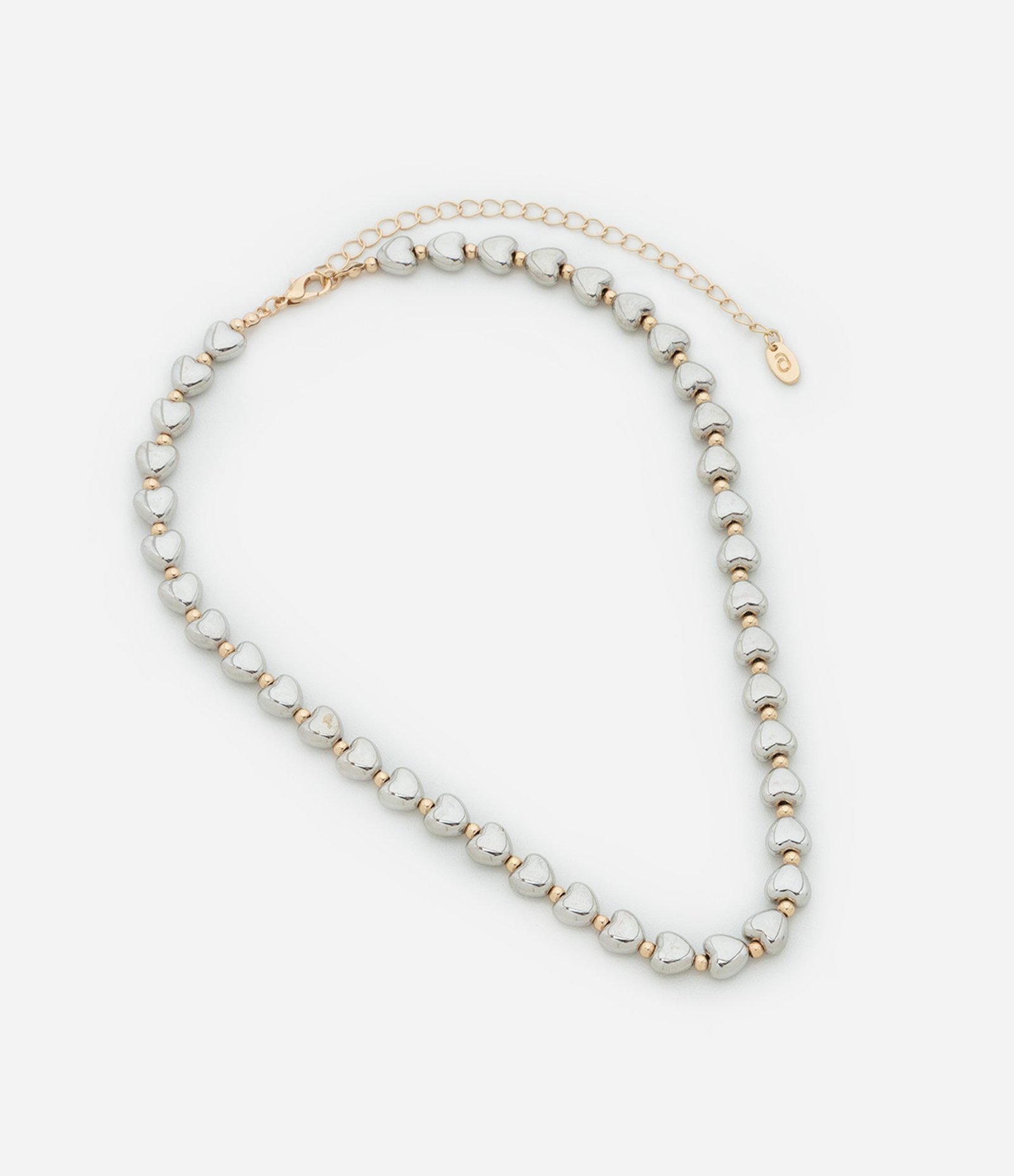 Colar Curto com Corações e Esferas Bicolor Prata/Dourado 2