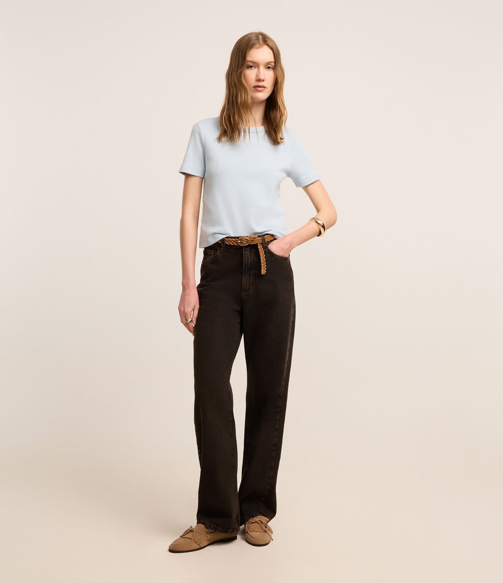 Blusa Básica Ajustada em Ribana com Gola Redonda Azul Bebê 2