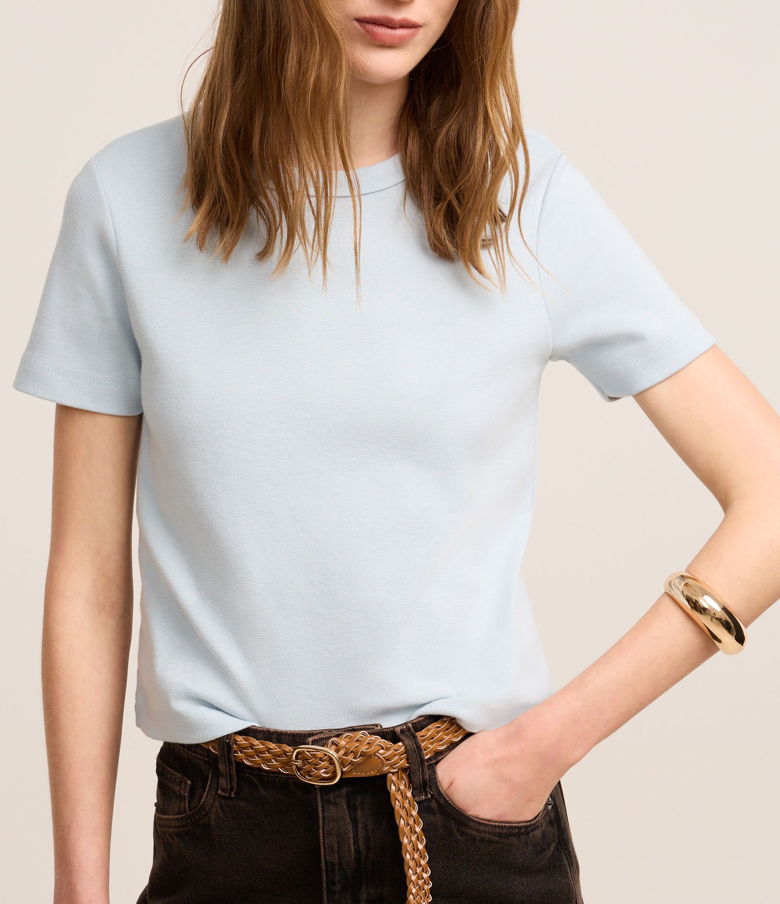 Blusa Básica Ajustada em Ribana com Gola Redonda Azul Bebê 4