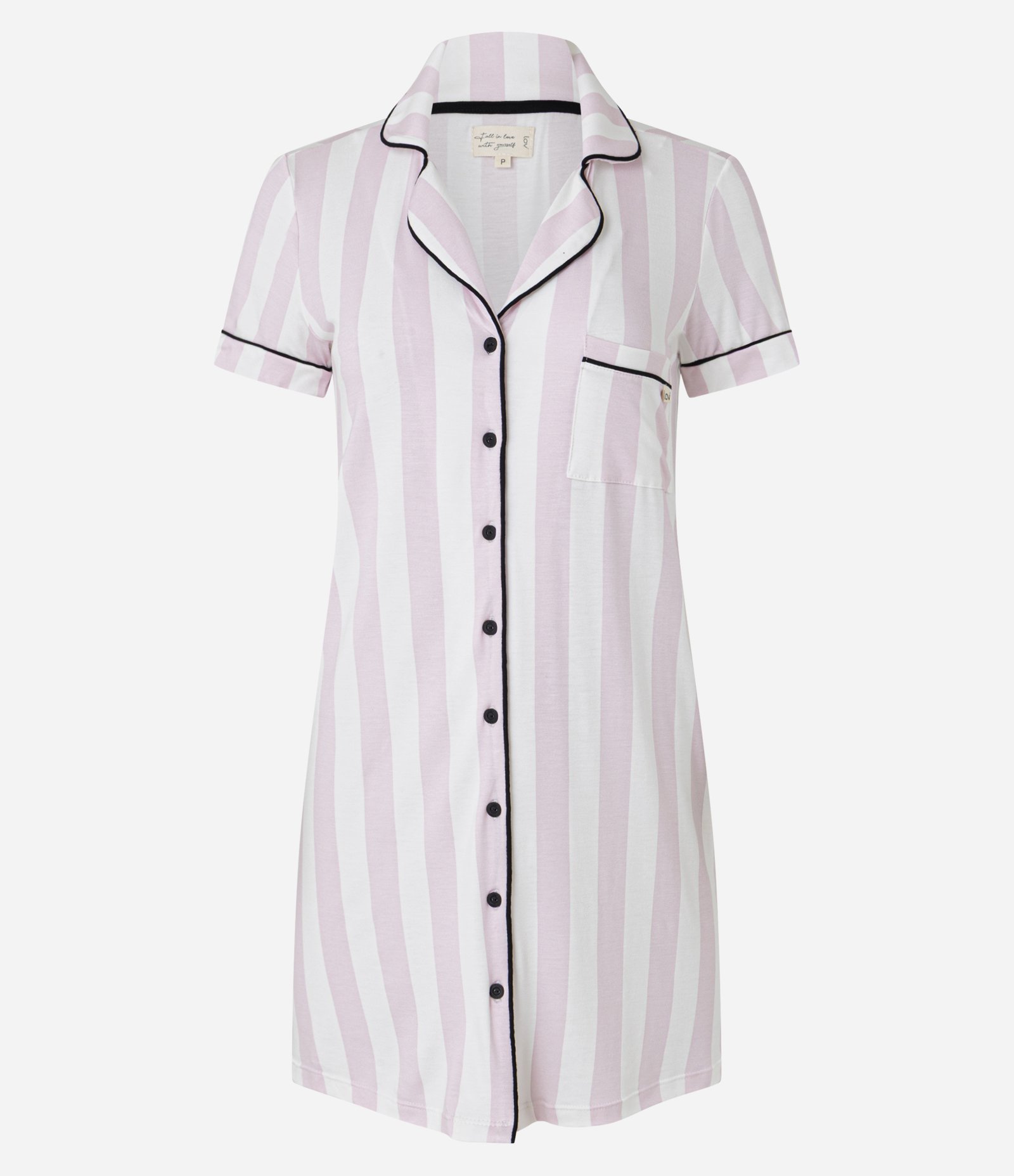 Camisola Americana em Viscose com Estampa Listrada e Detalhes Contrastantes Rosa 3