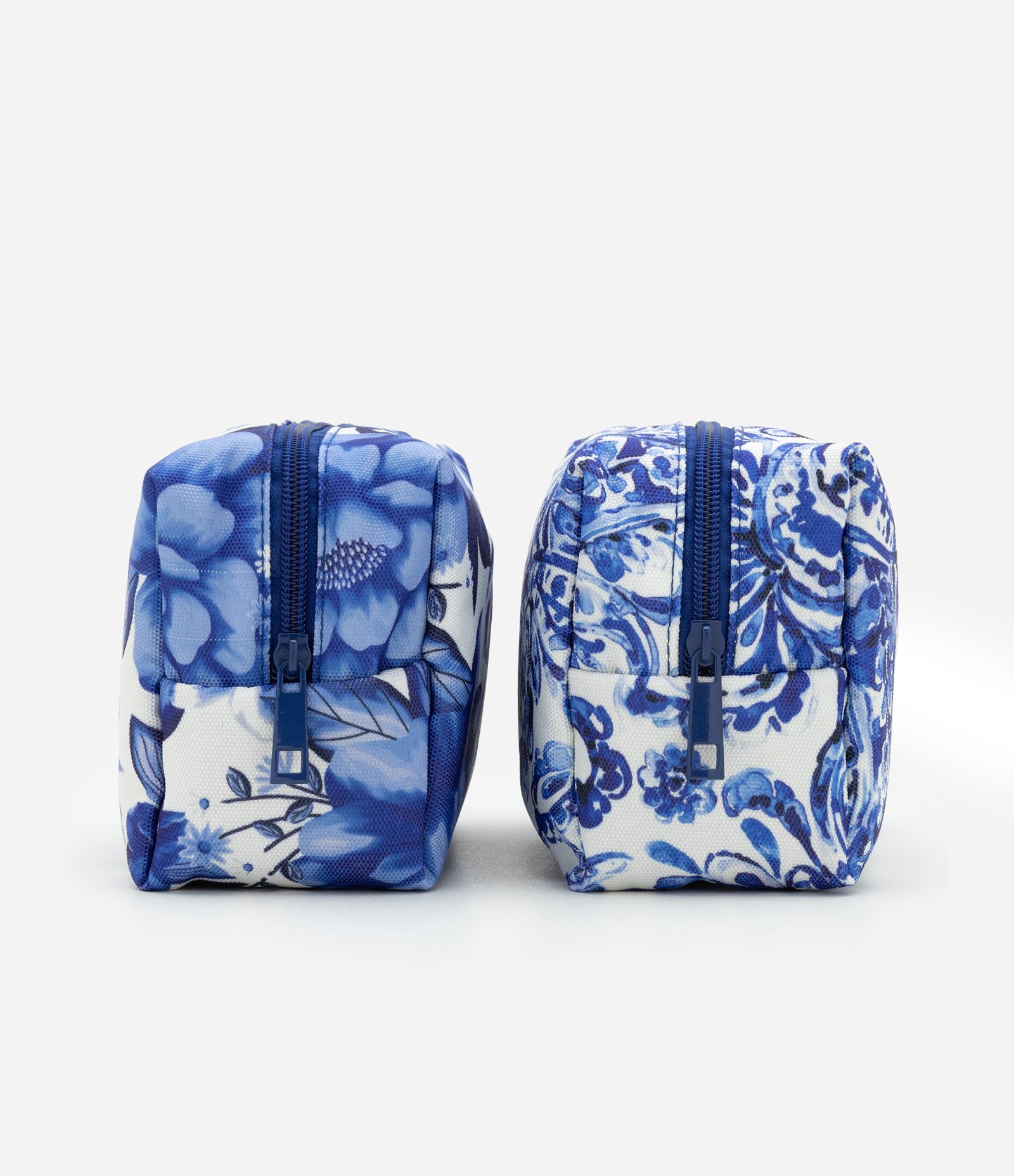 Kit 03 Nécessaires Grande e Retangulares Médias Variadas com Estampa Floral Azul 2