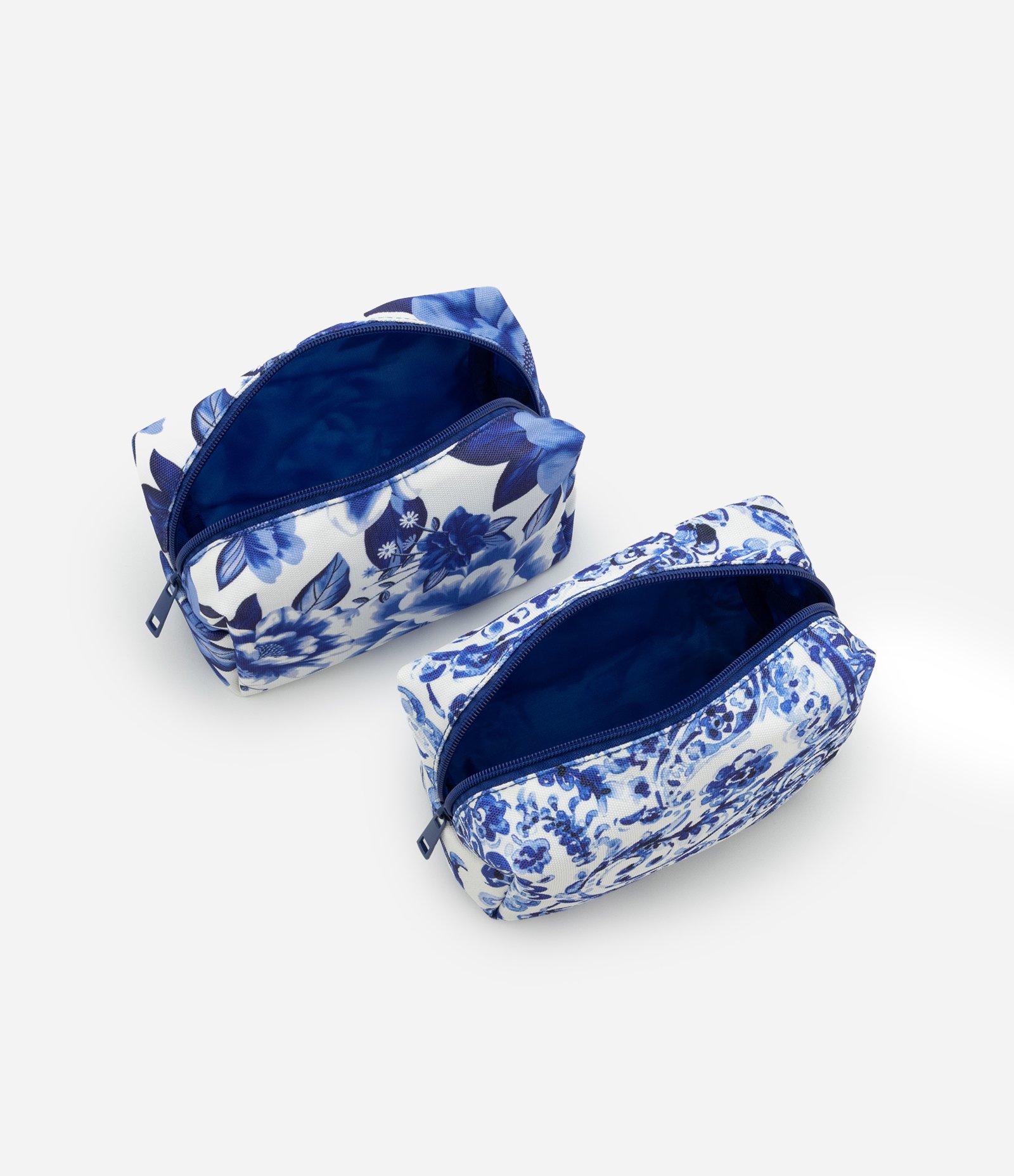 Kit 03 Nécessaires Grande e Retangulares Médias Variadas com Estampa Floral Azul 5