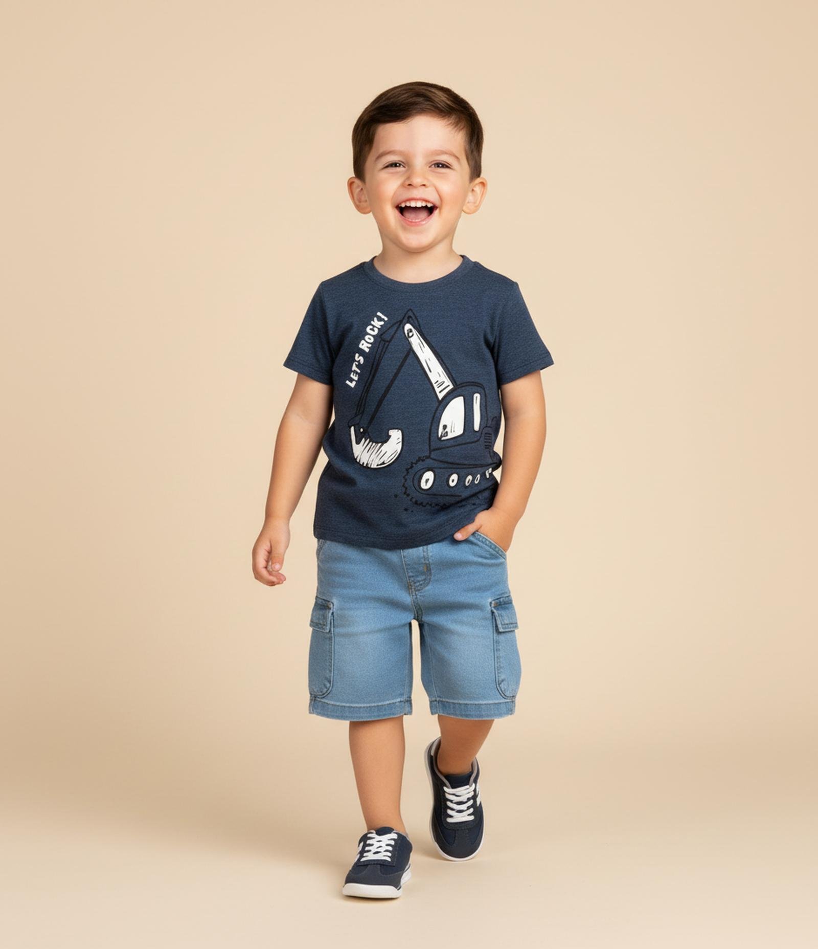 Camiseta Infantil com Estampa Tratorzinho - Tam 1 a 6 Anos Azul 1