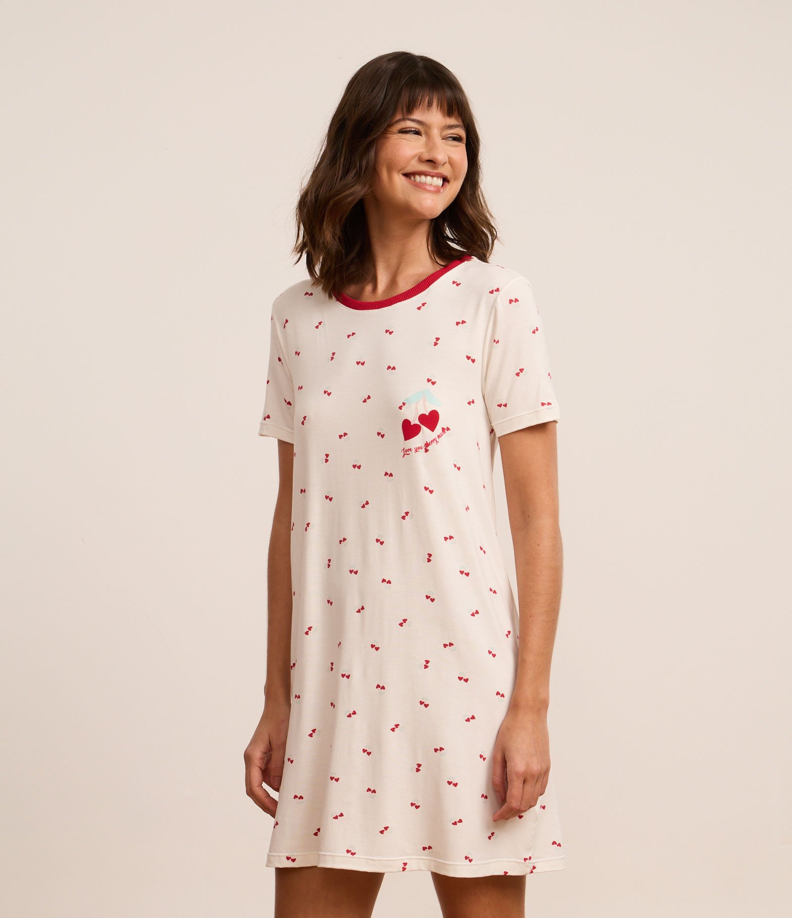 Camisola em Viscose com Estampa de Cerejinhas Branco 3