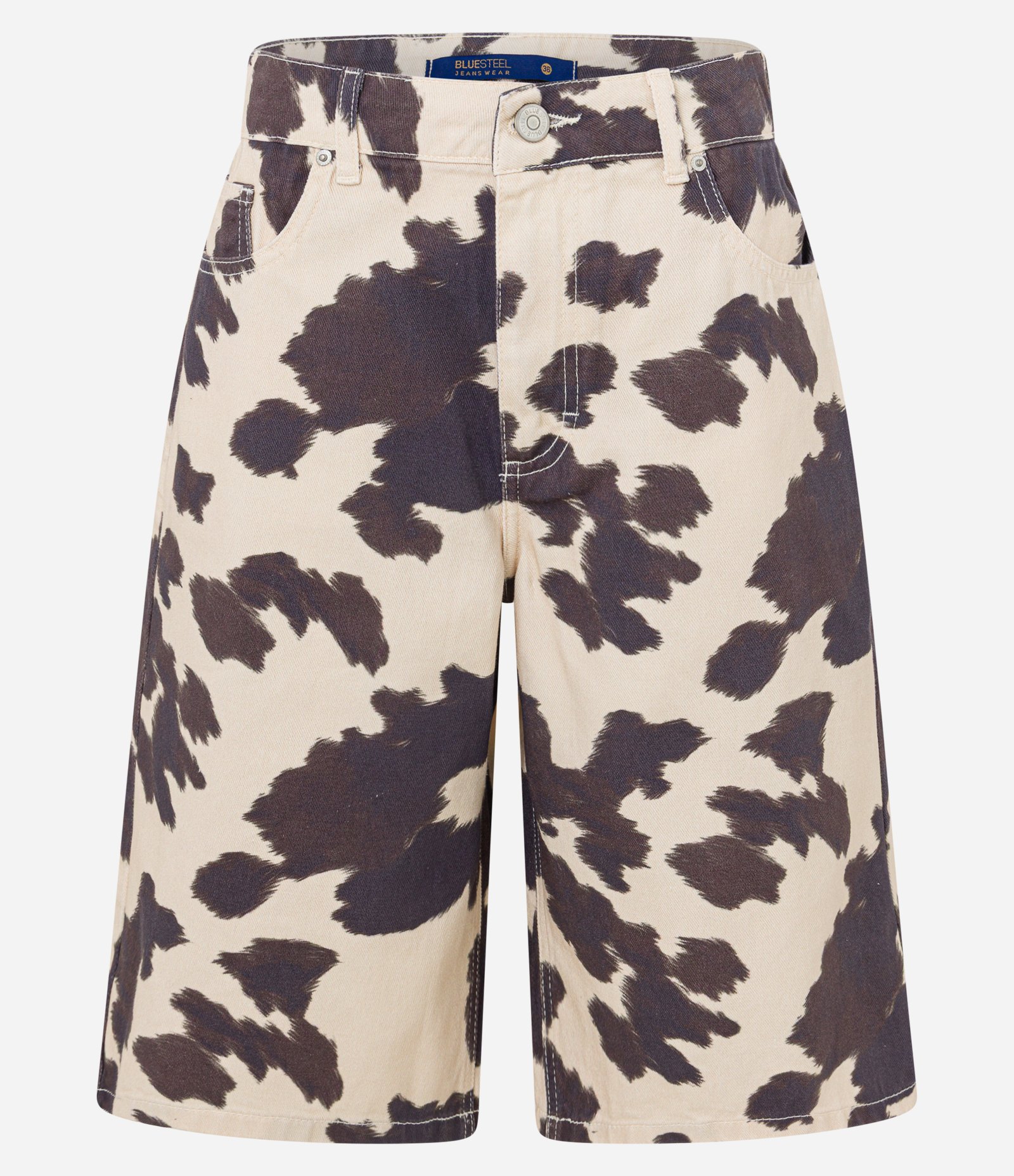 Bermuda Jorts em Sarja Estampada Animal Print Vaca Bege/Marrom 6
