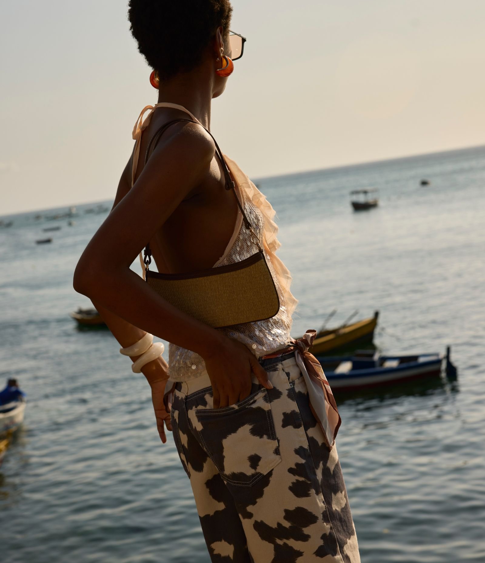 Bermuda Jorts em Sarja Estampada Animal Print Vaca Bege/Marrom 5