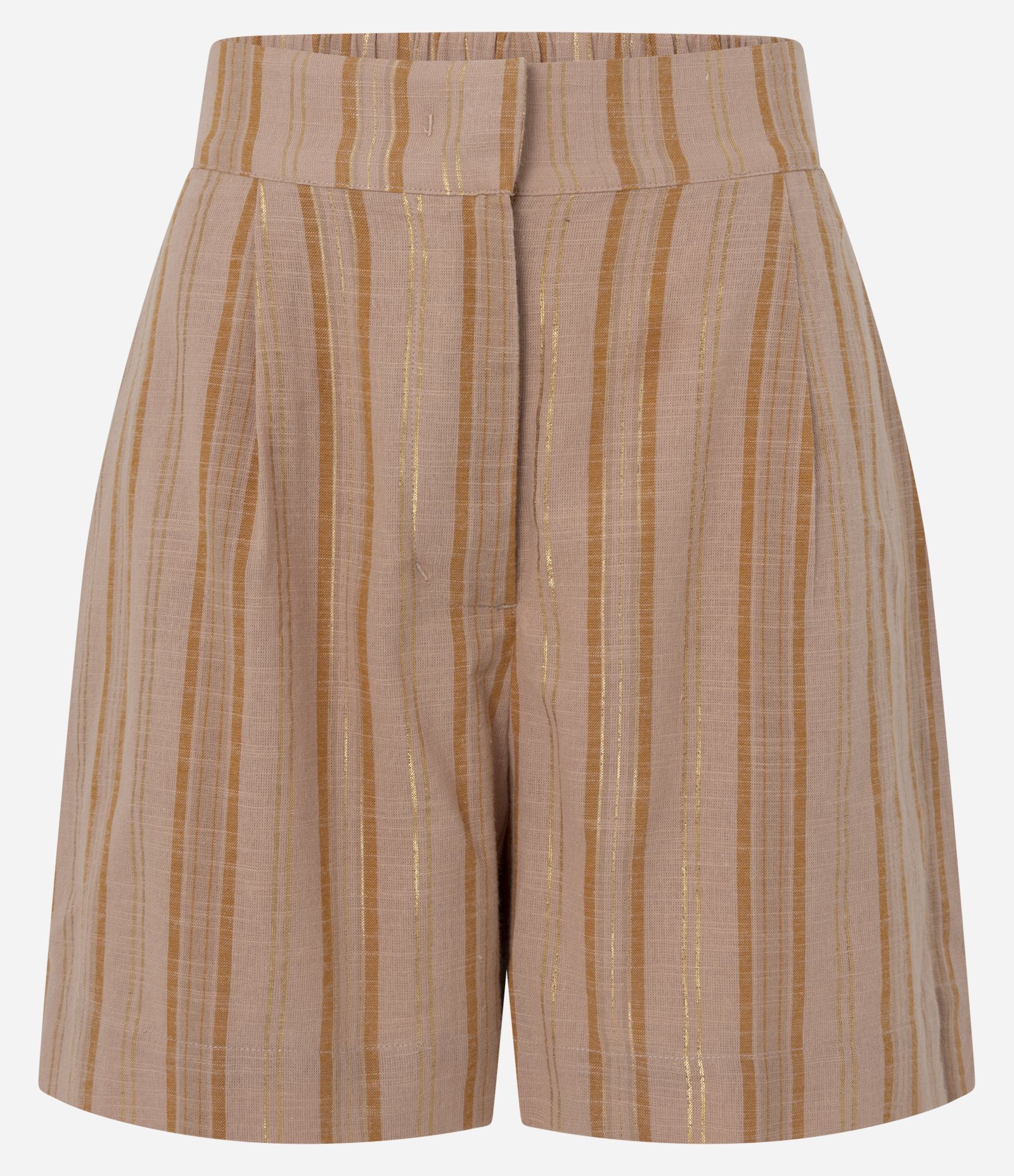 Short Listrado Cintura Alta em Algodão com Fio Metalizado Marrom 5