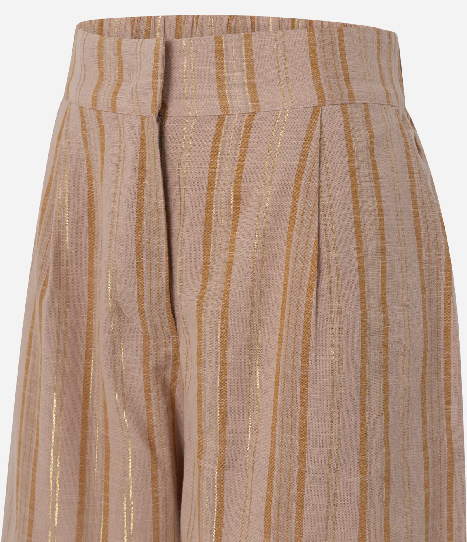 Short Listrado Cintura Alta em Algodão com Fio Metalizado Marrom 6