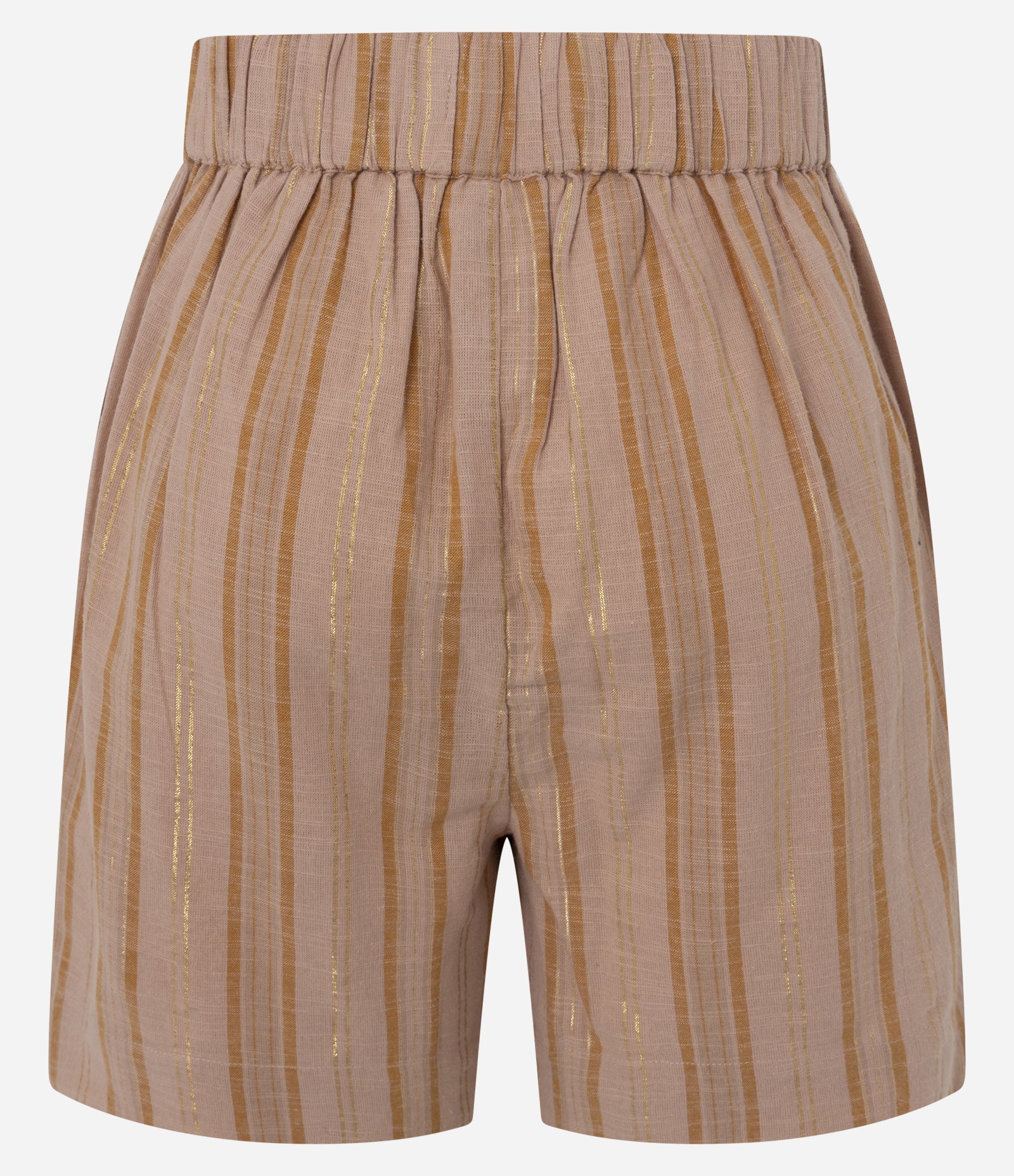 Short Listrado Cintura Alta em Algodão com Fio Metalizado Marrom 7