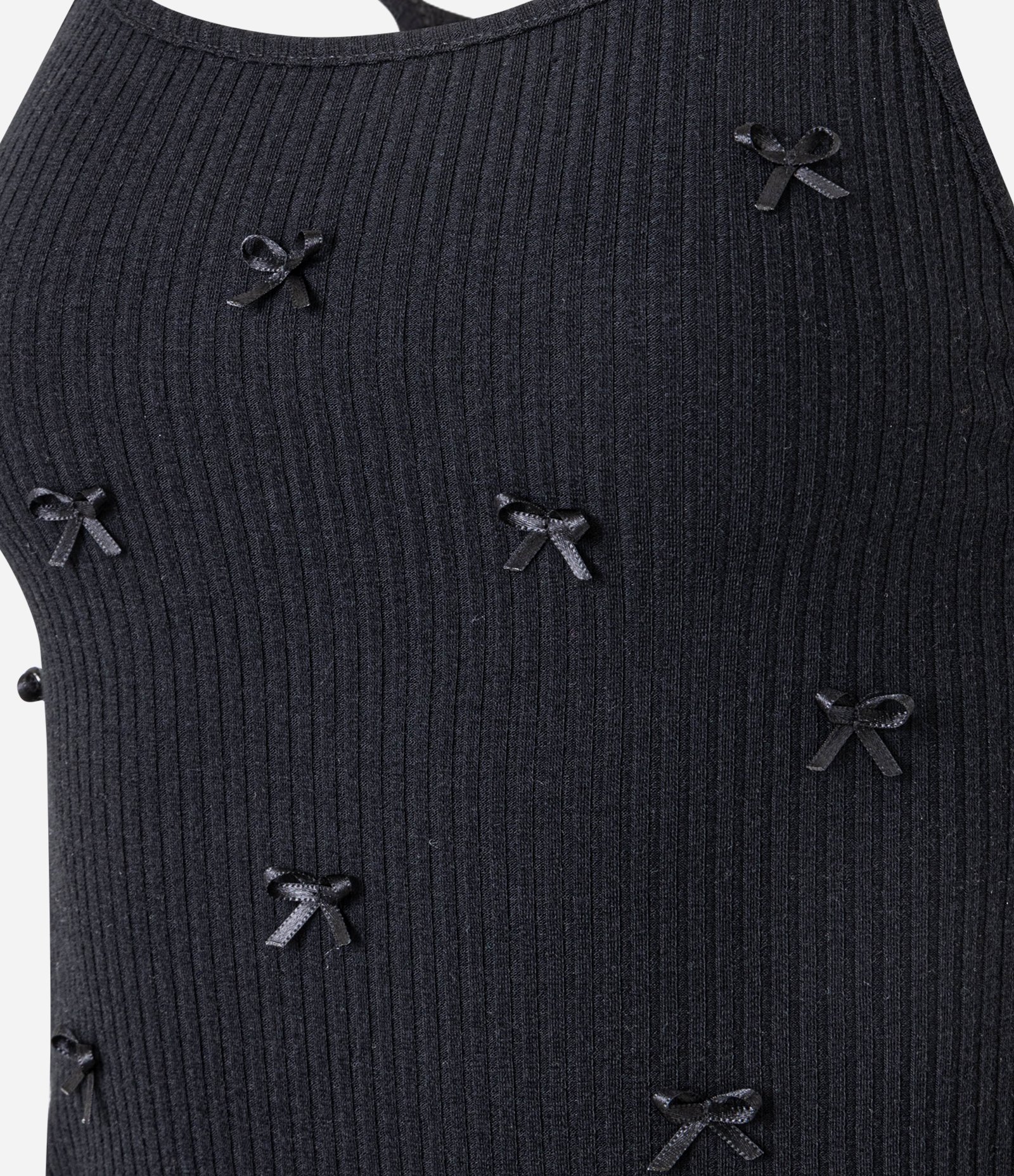 Pijama Short Doll em Ribana com Alcinha e Aplicação de Lacinhos Preto 7