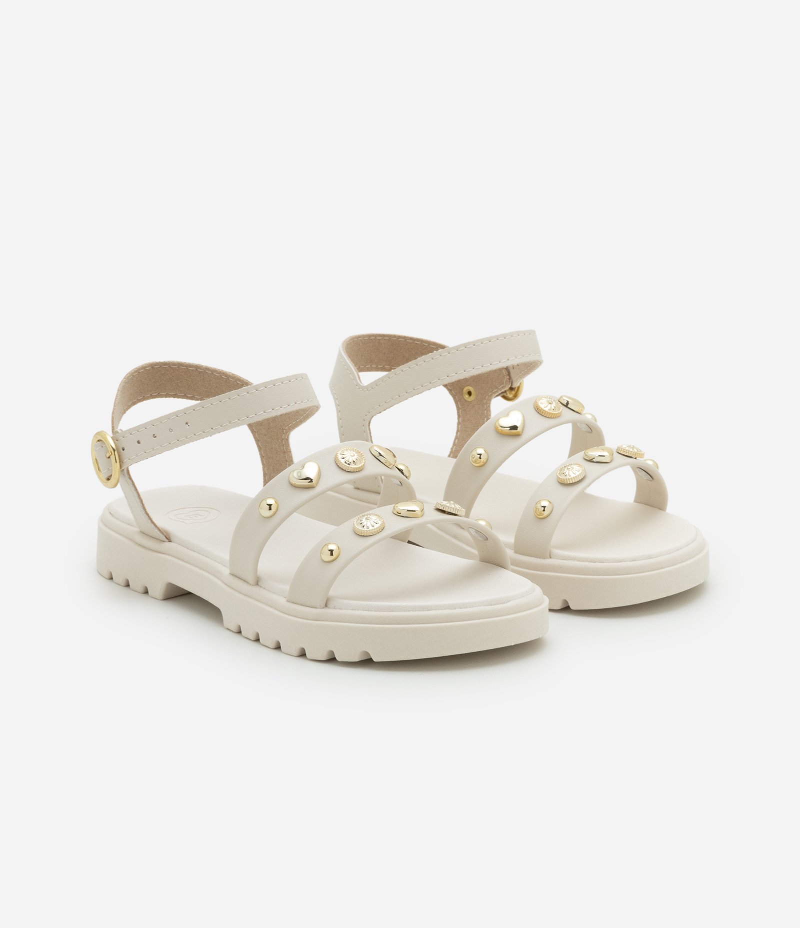 Sandália Infantil Tratorada com Tachinhas Aplicadas - Tam 28 ao 34 Off White 1