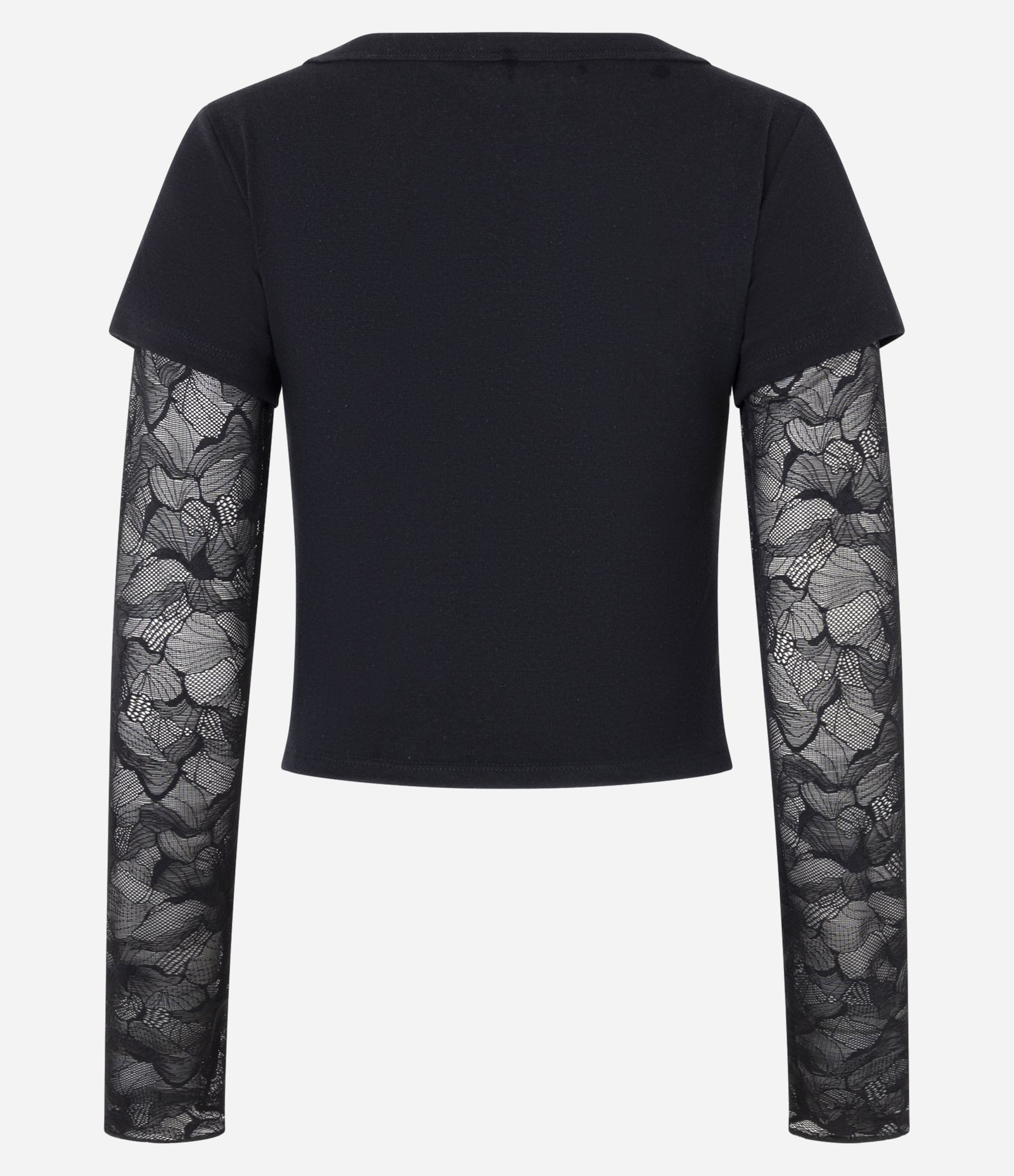 Blusa em Ribana Sobreposta com Manga Longa em Renda Preto 6