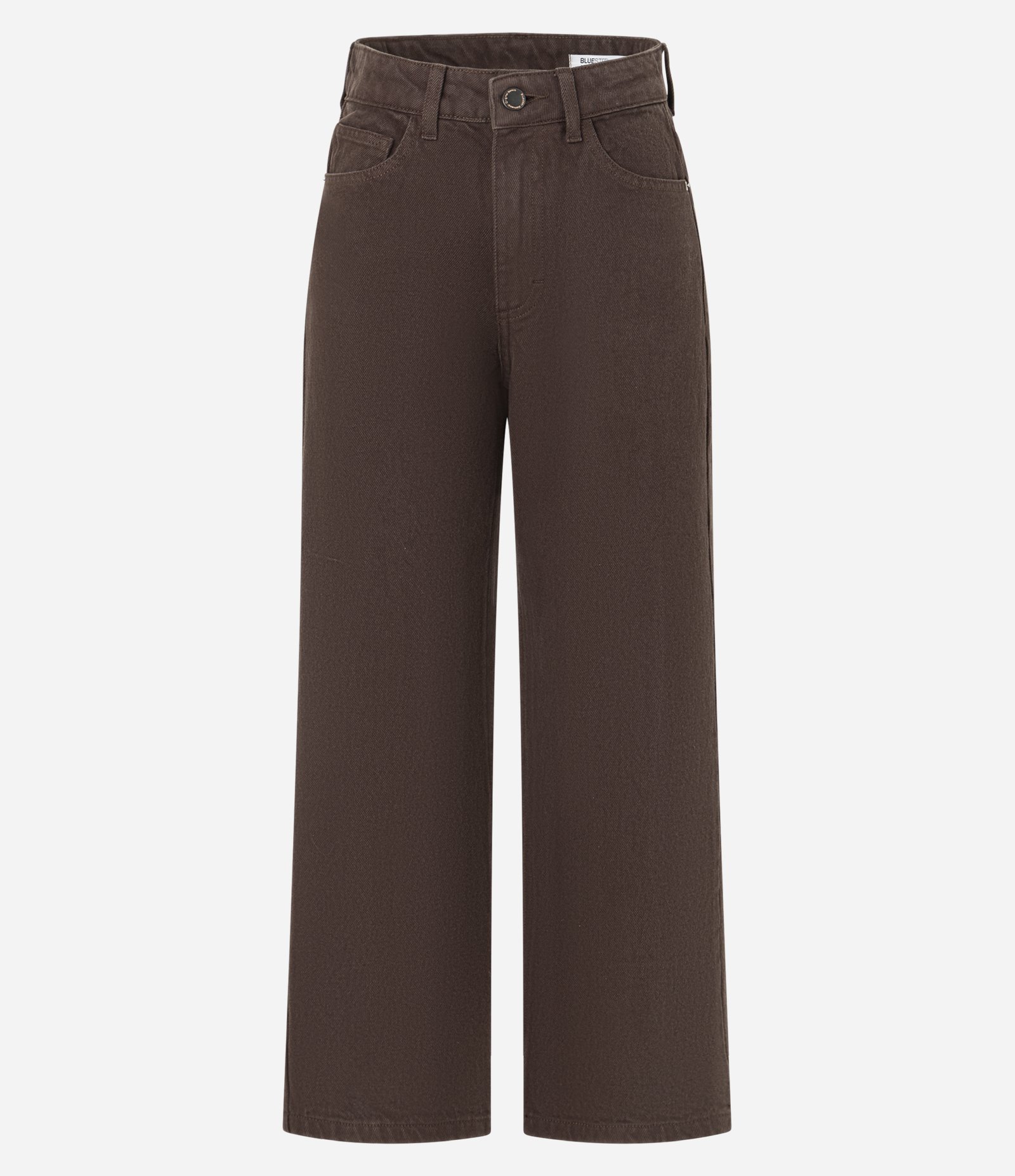 Calça Reta Cropped em Sarja com Passantes no Cós Marrom 5