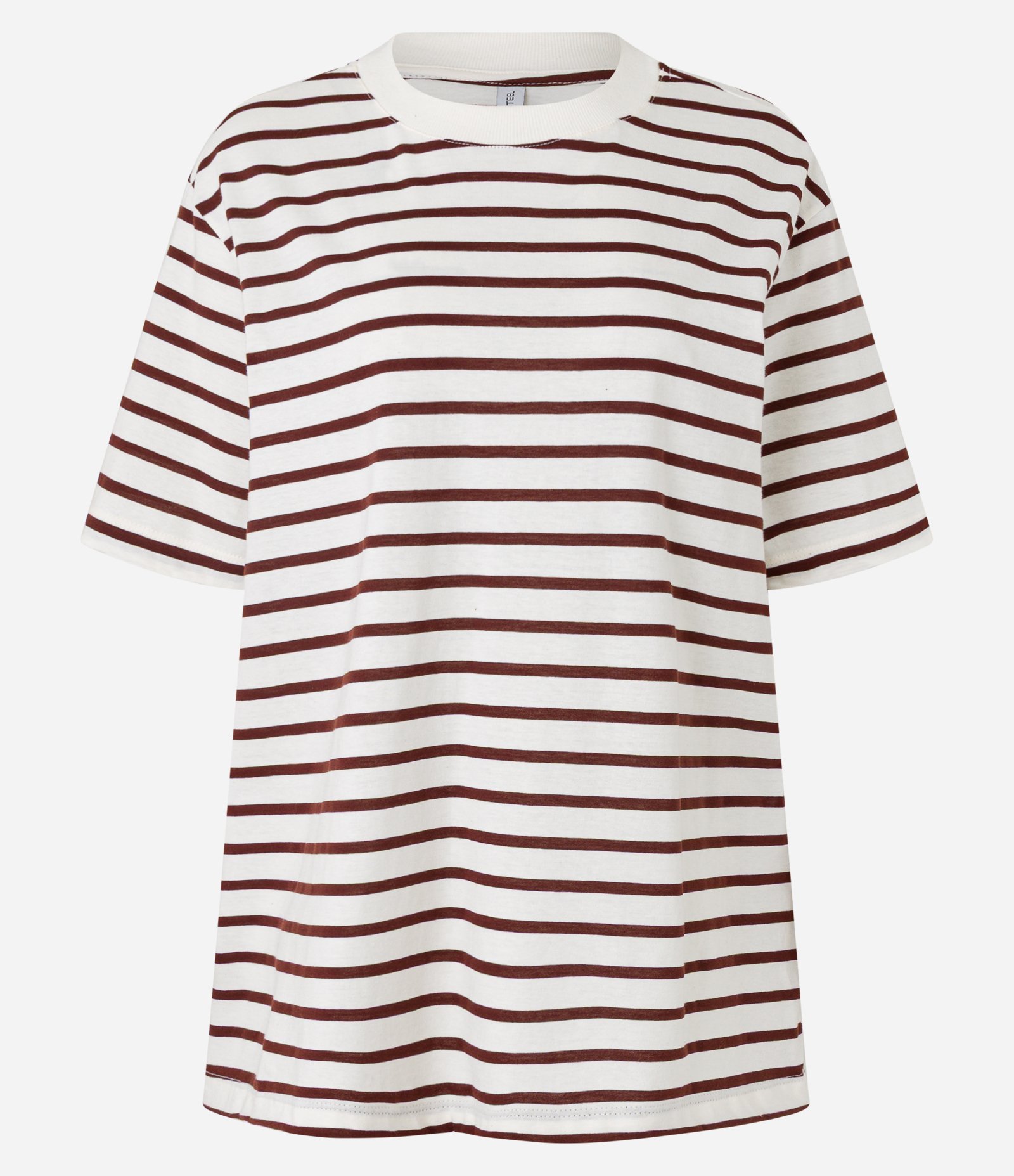 Camiseta Oversized em Algodão com Estampa Listrada Off White/Marrom 4