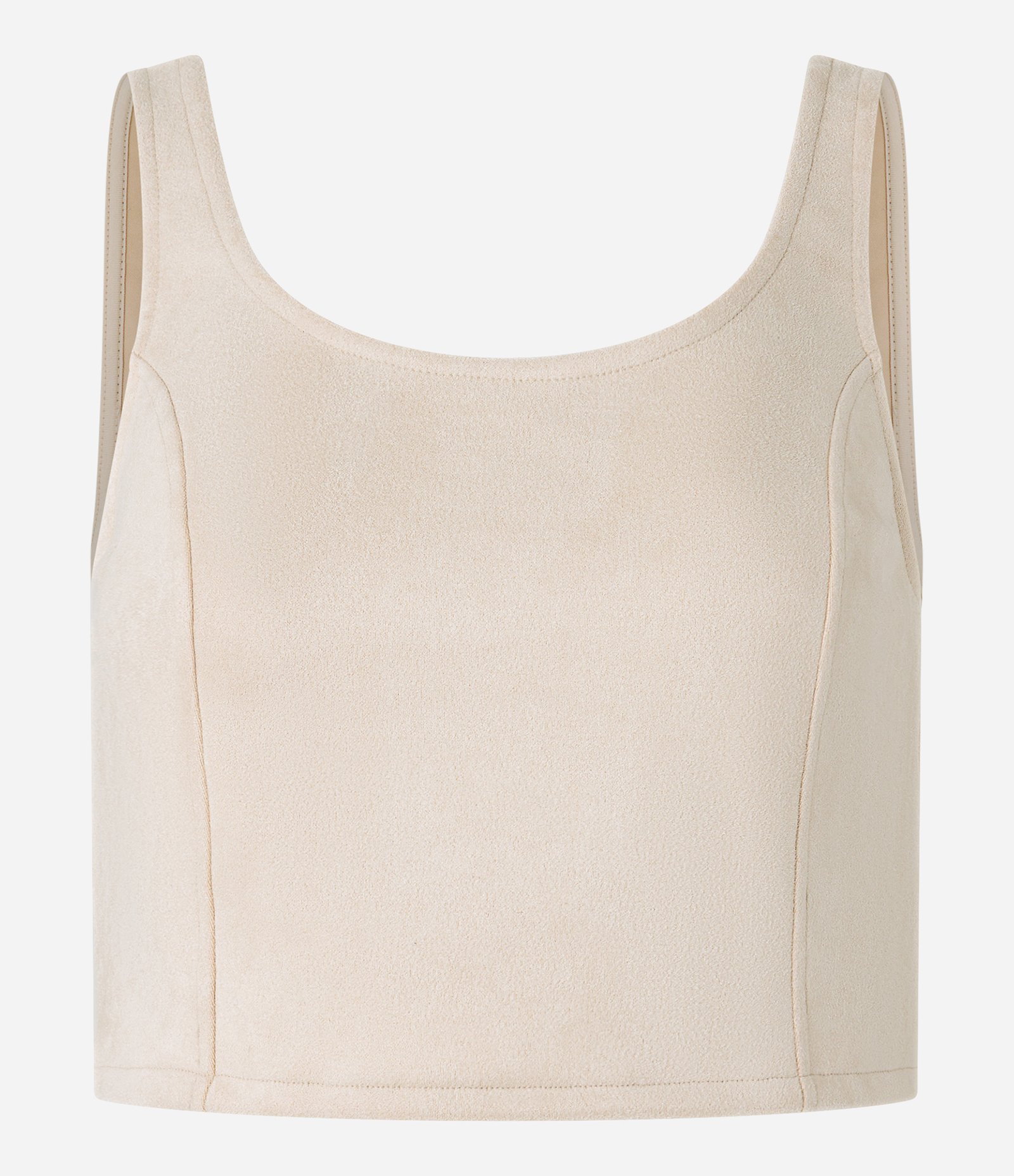 Blusa Cropped em Suede com Recortes e Lastex nas Costas Bege 4