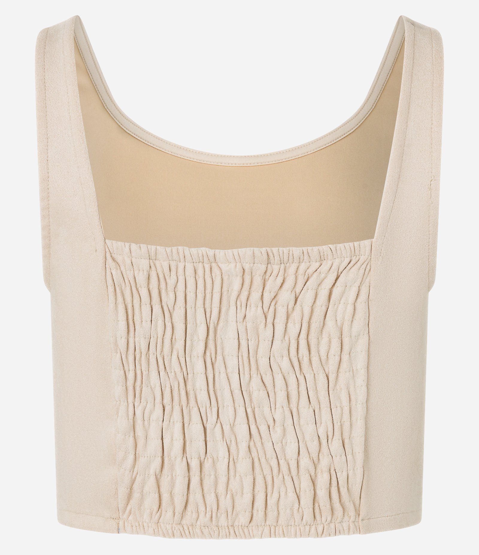 Blusa Cropped em Suede com Recortes e Lastex nas Costas Bege 5