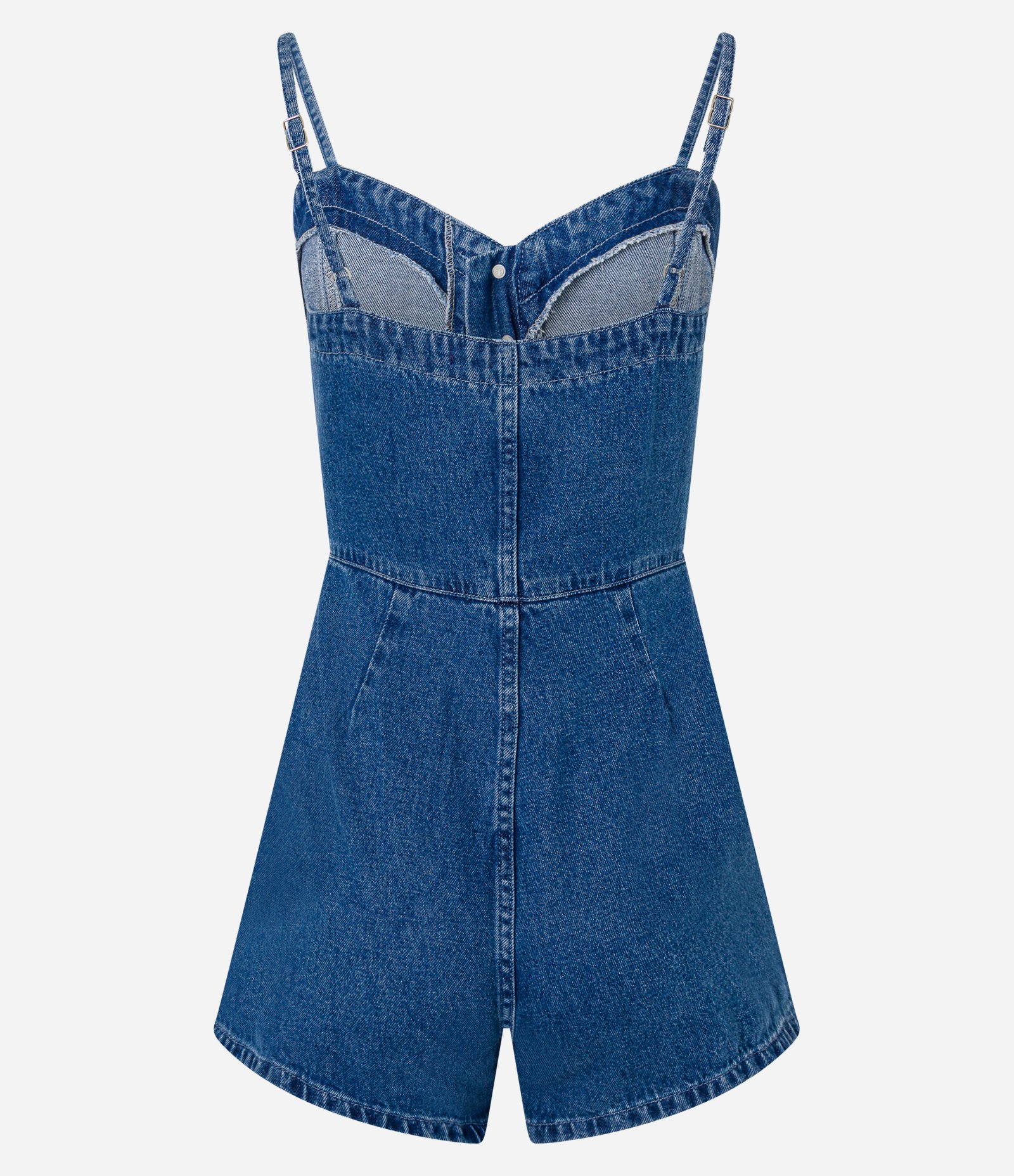 Macaquinho Curto em Jeans com Decote Coração e Botões Azul 5