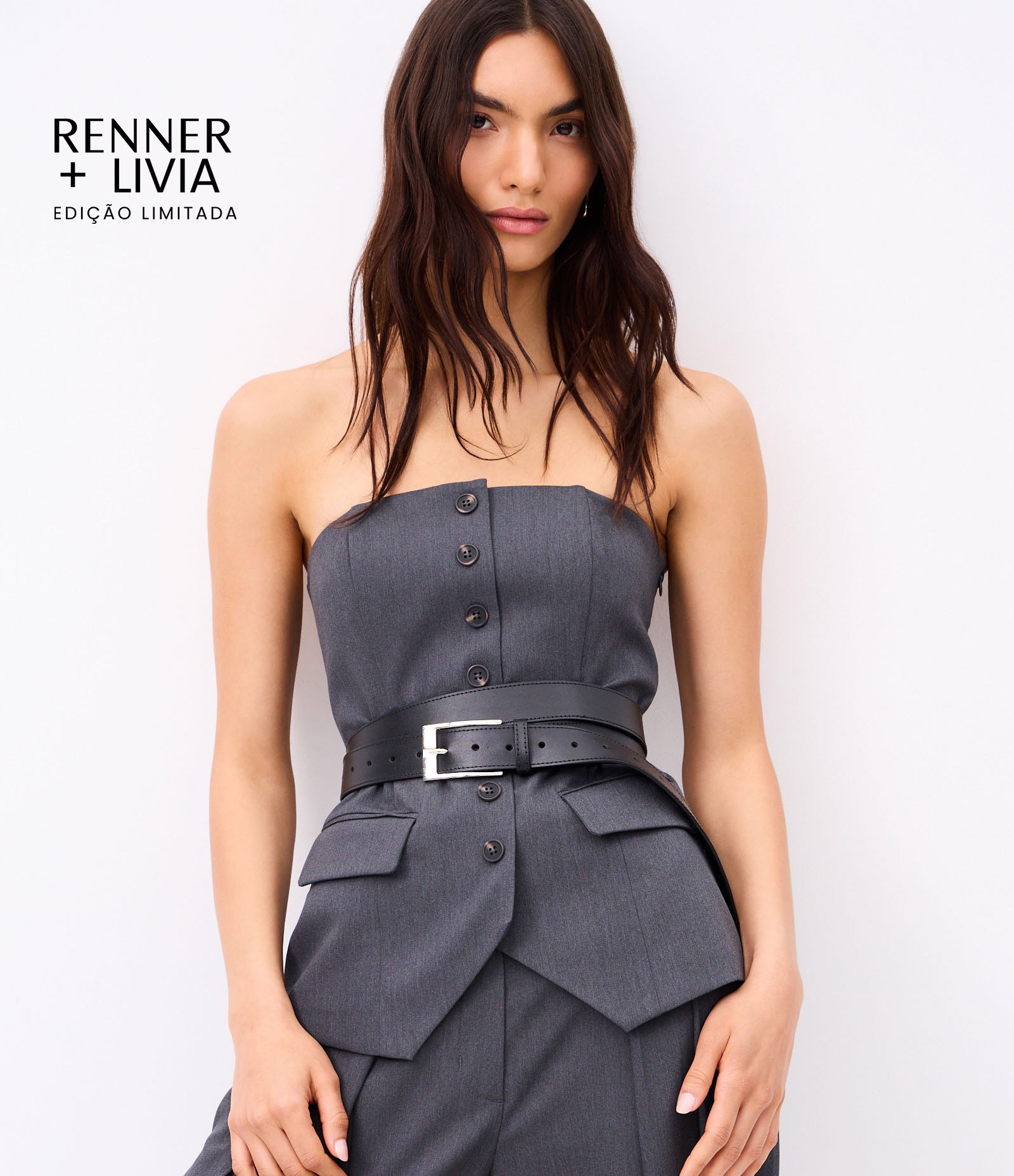 Colete Alfaiatado Sem Alça com Botões e Barra V Cinza 1