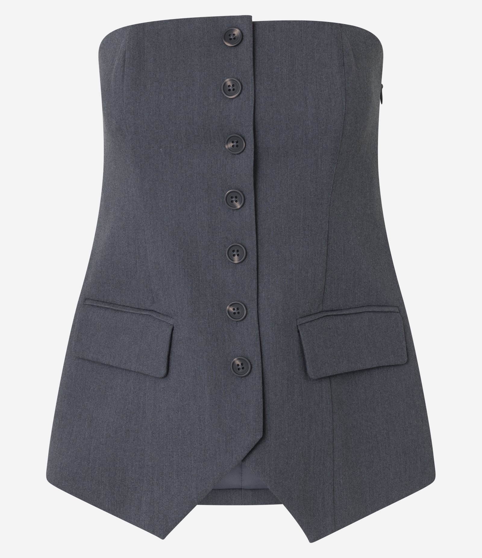 Colete Alfaiatado Sem Alça com Botões e Barra V Cinza 8