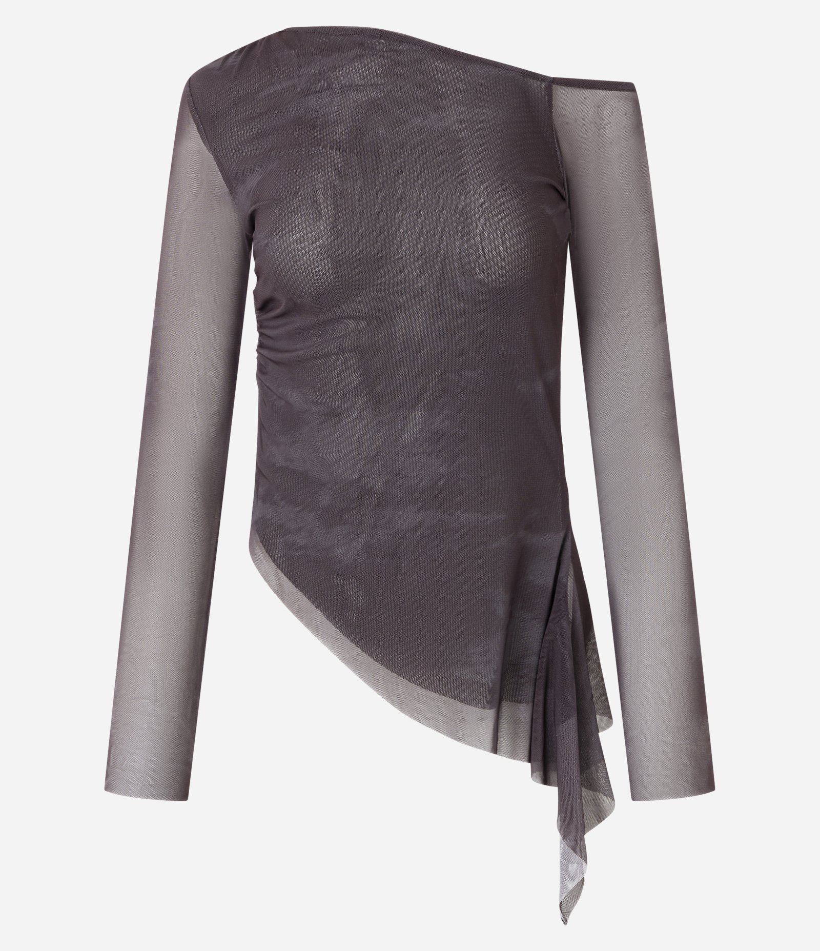 Blusa em Tule com Ponta Lateral e Estampa Abstrata Marrom 5