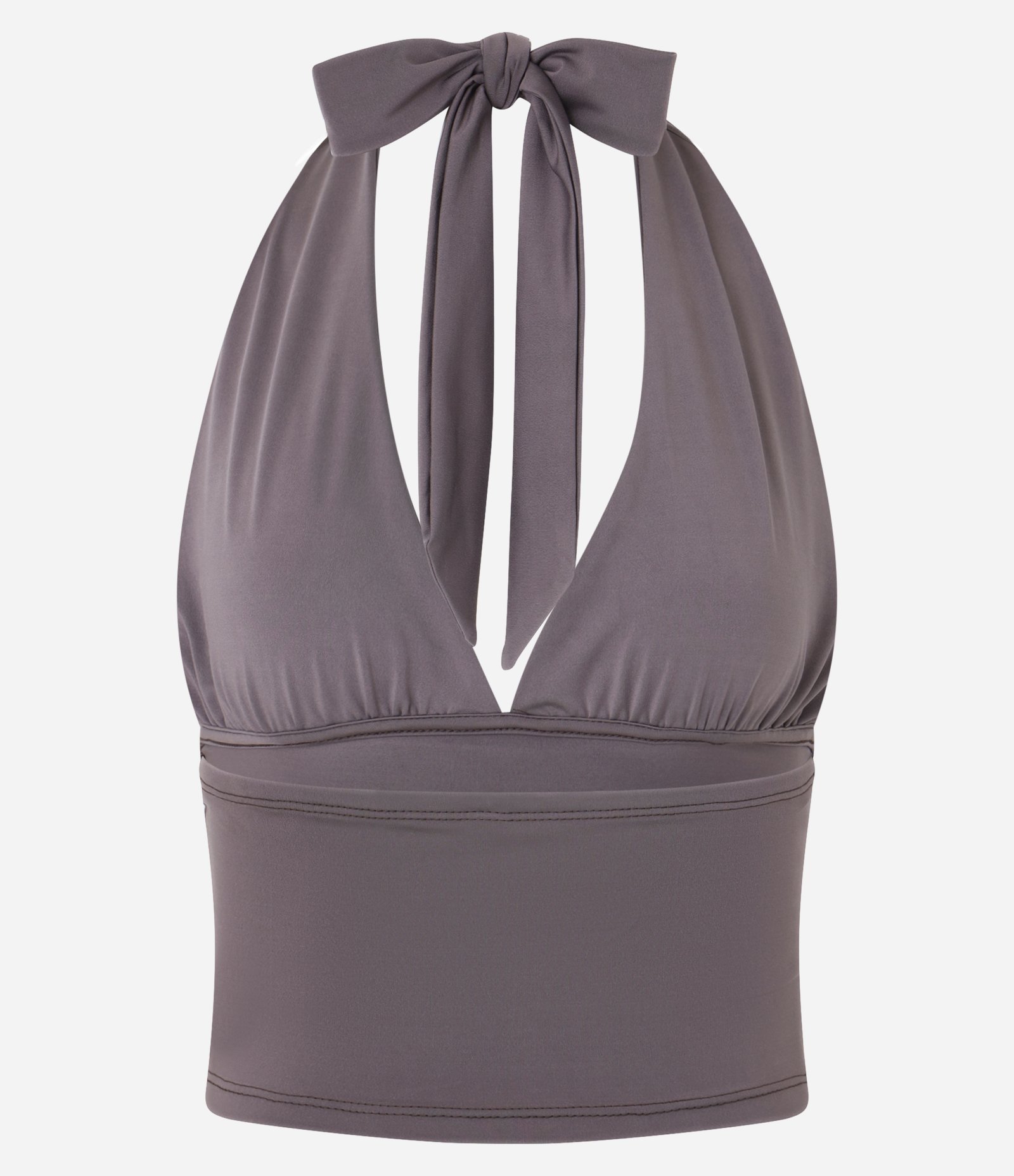 Blusa em Microfibra Frente Única com Amarração e Malha Gelada Cinza 5