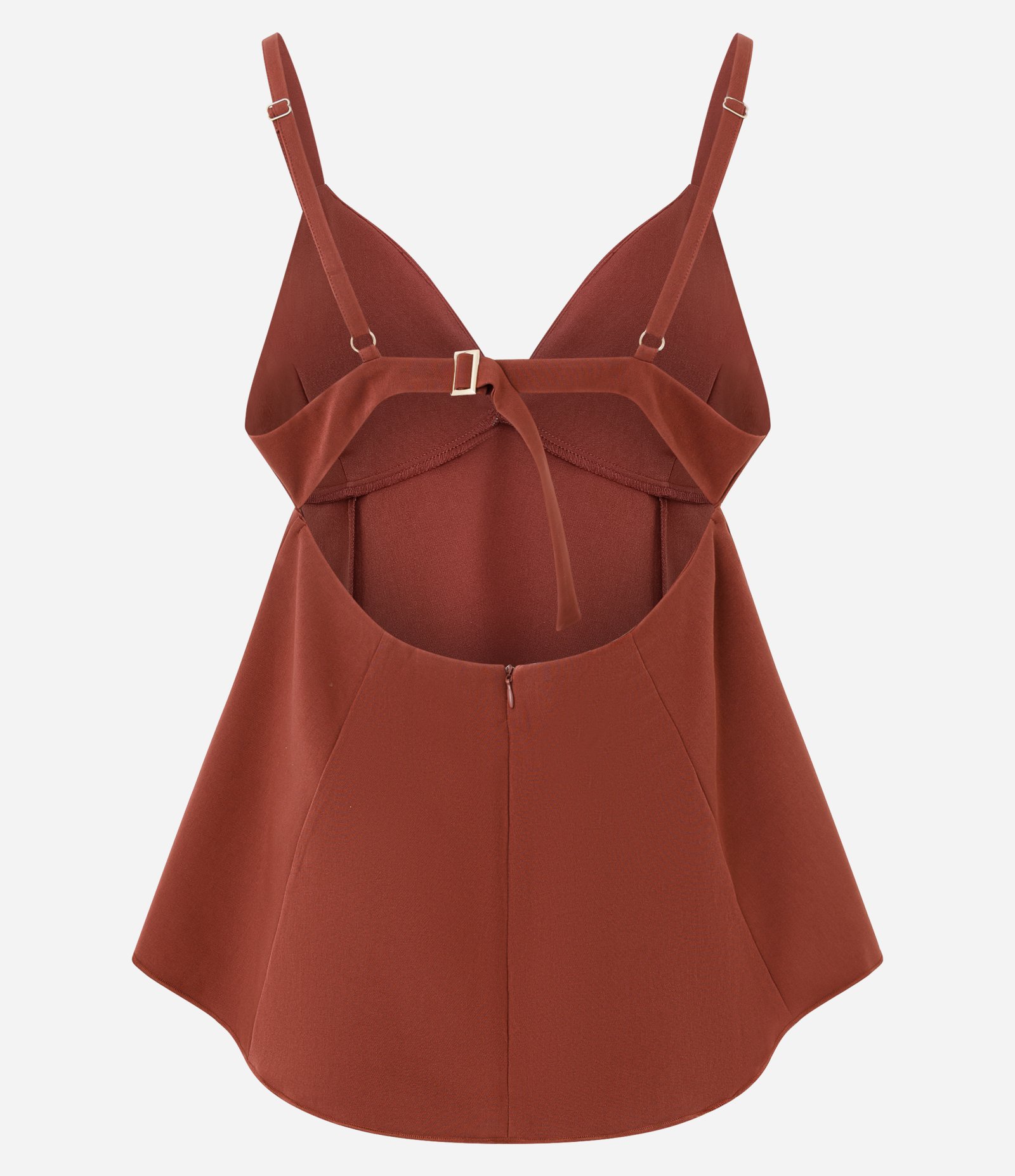Blusa Sem Manga em Alfaiataria com Decote V e Detalhe Peplum Marrom 5