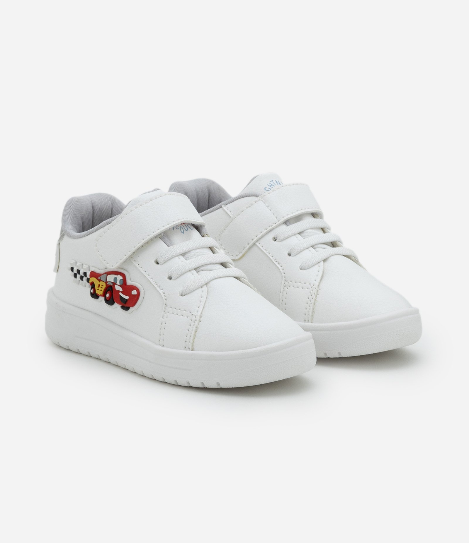 Tenis Infantil em PU com Patch Carros - Tam 20 a 27 Off White 1