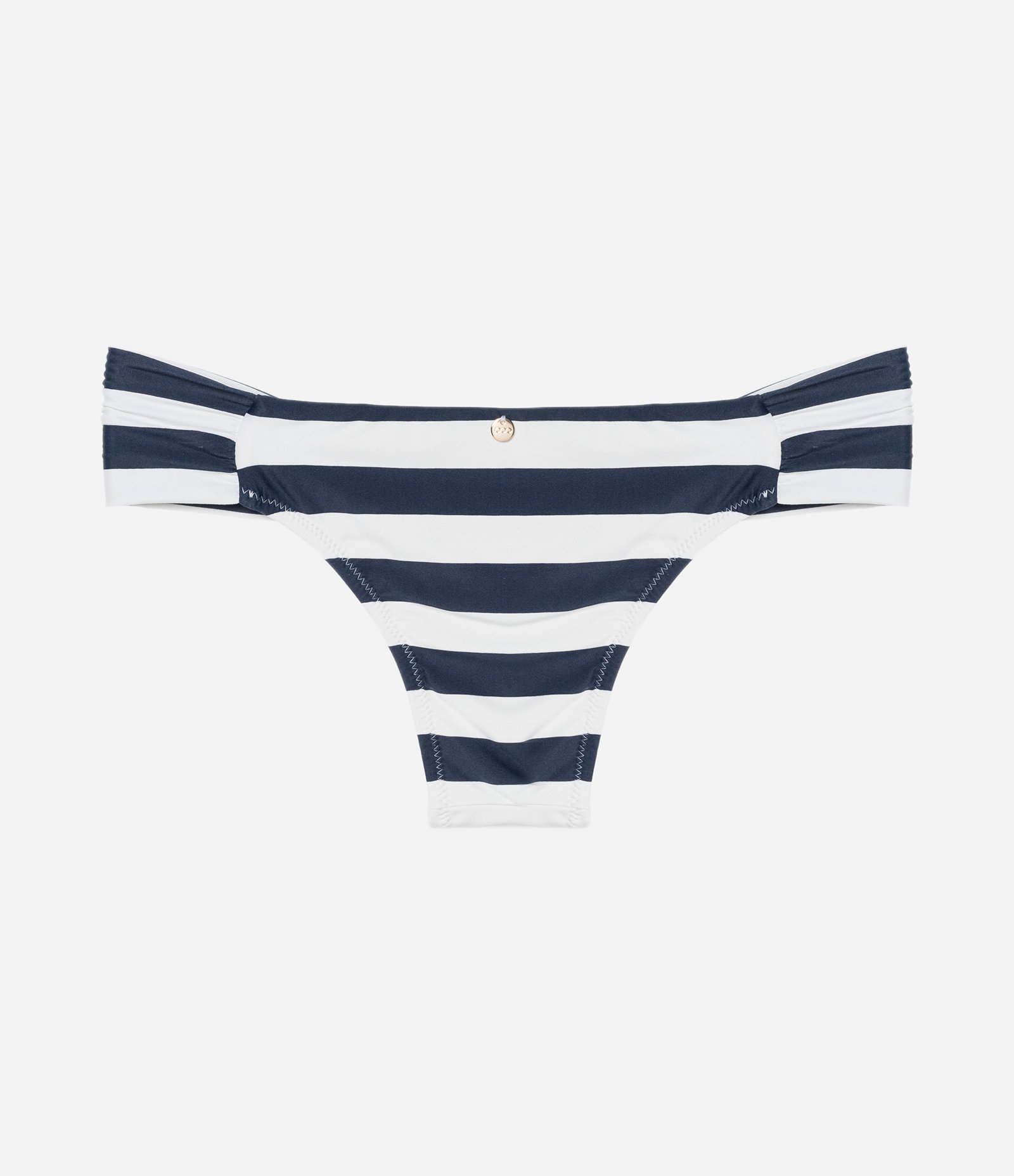 Biquíni Calcinha Lateral Drapeada em Microfibra Listrada Azul Marinho/Branco 6