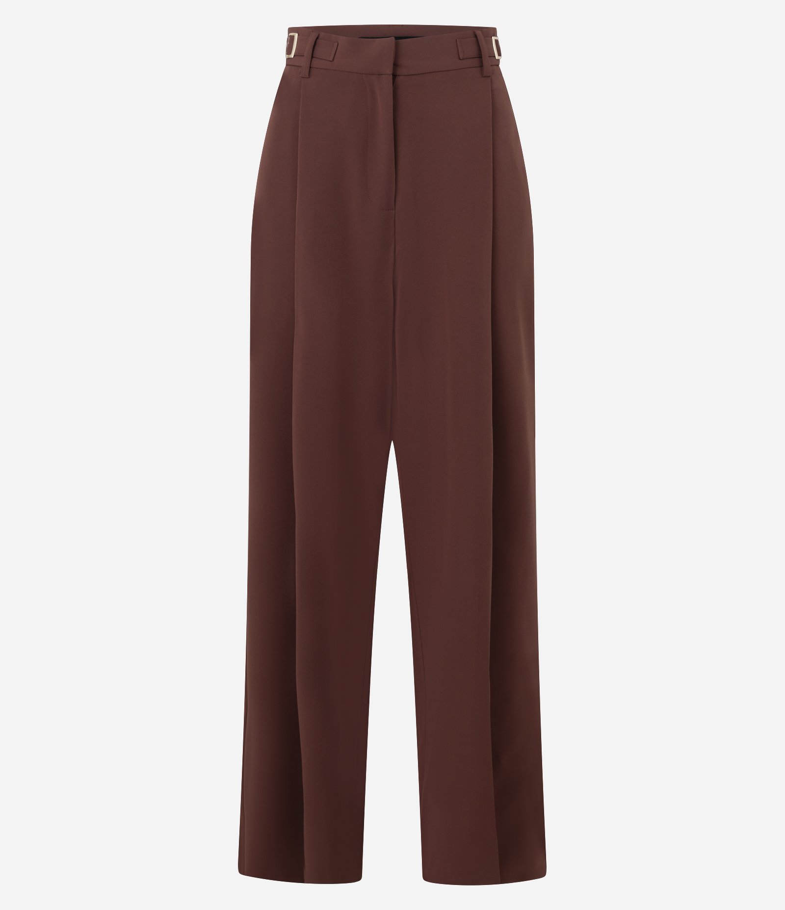 Calça Wide Leg Alfaiatada com Detalhes Laterais no Cós Marrom 1