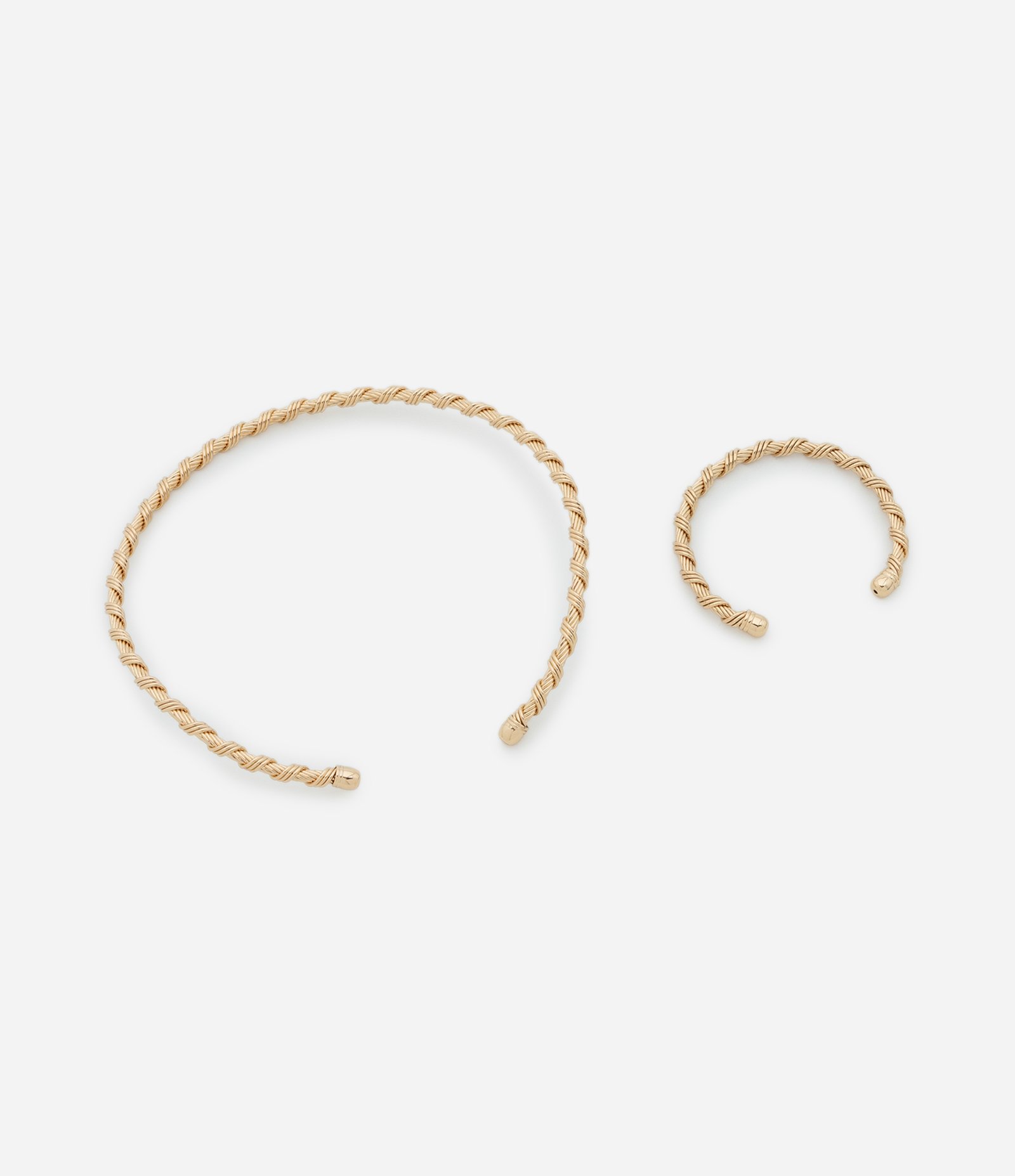 Conjunto Colar Gargantilha e Bracelete Rígidos com Detalhes Torcidos Dourado 3