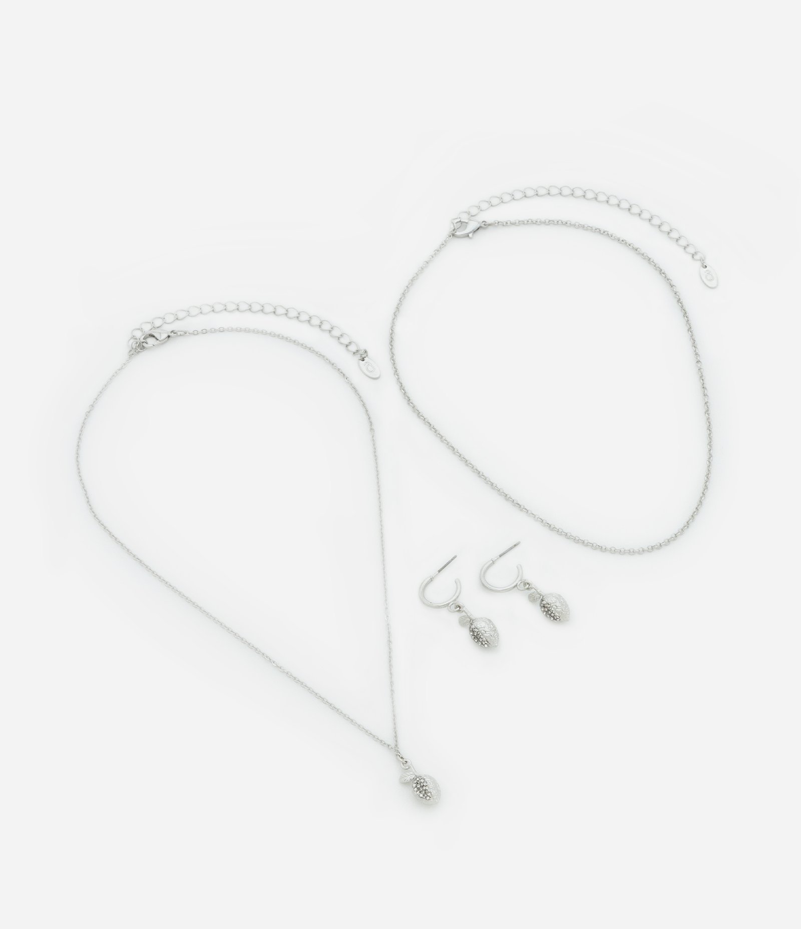 Conjunto Colar e Brinco com Corrente e Pingente Limão Prata 2