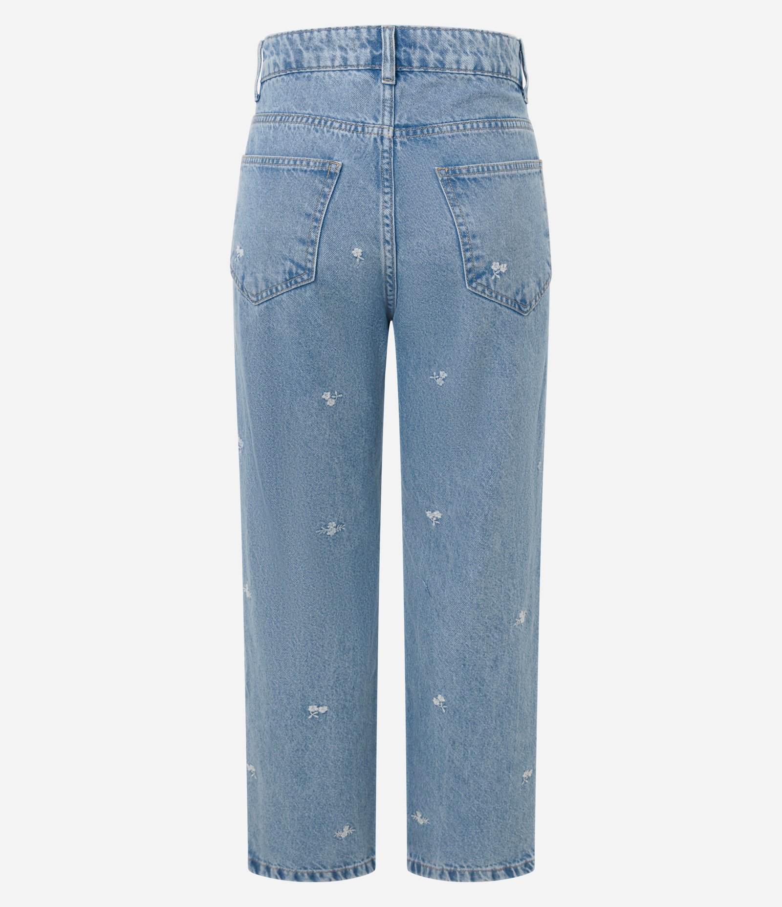 Cala Reta Cropped em Jeans com Bordados de Flores Azul 7