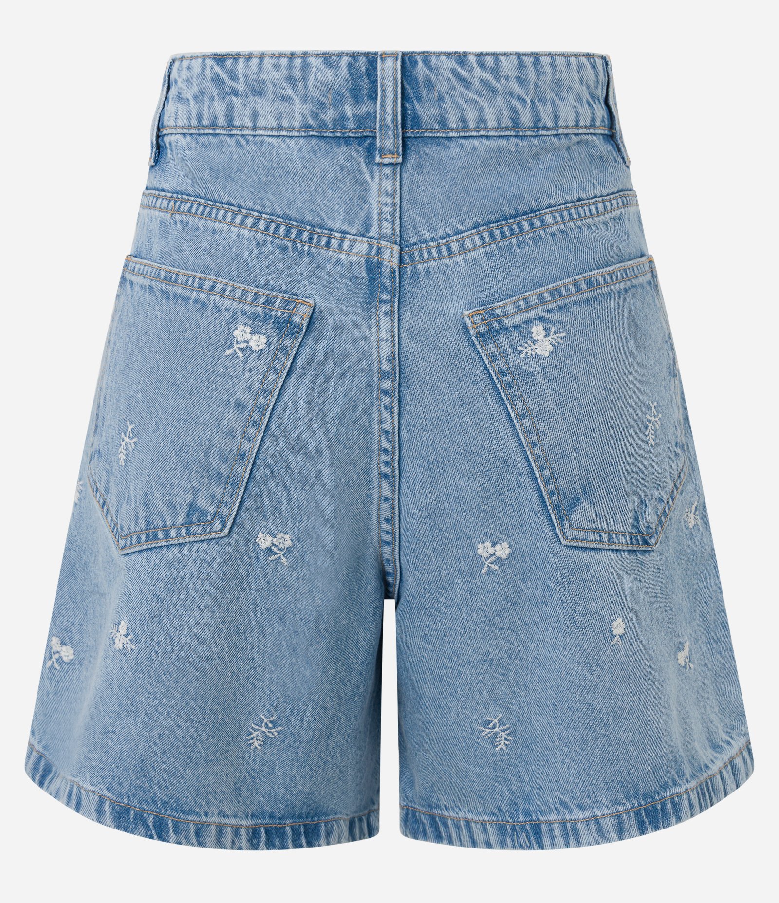 Short Cintura Alta em Jeans com Bordado Floral Claro 7