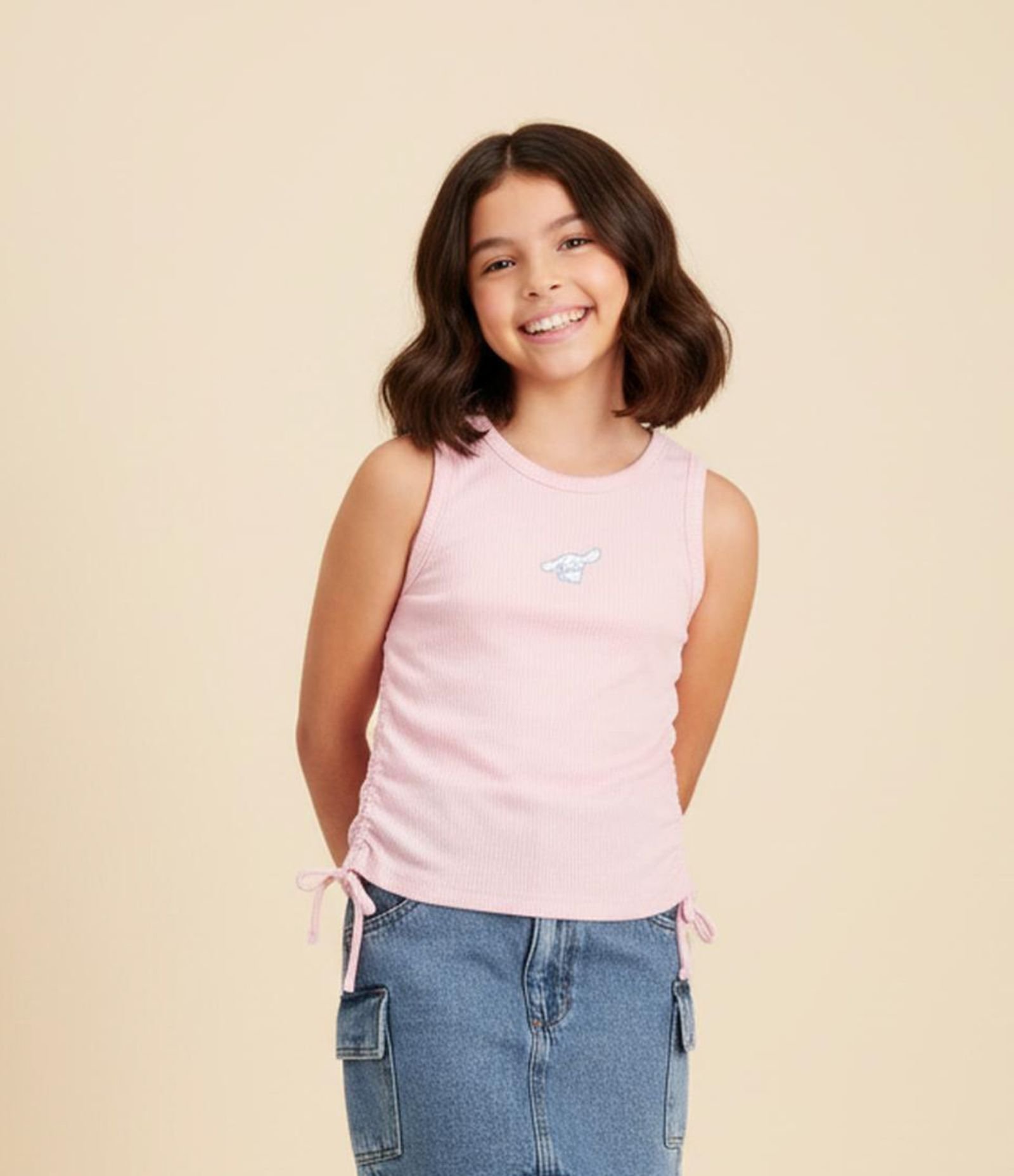 Regata Infantil com Amarração e Bordado Cinnamoroll - Tam 5 a 14 Anos Rosa 1