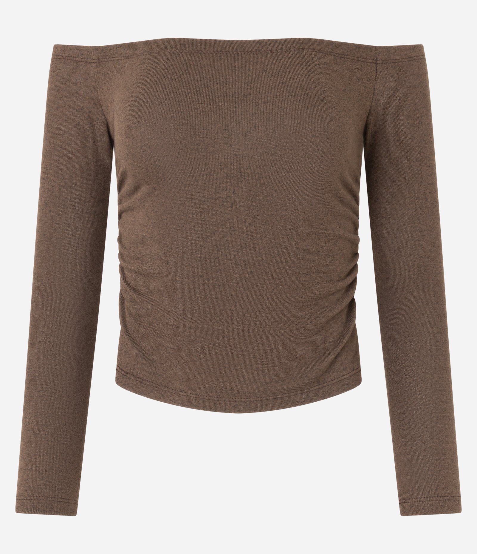 Blusa em Tricô com Decote Ombro a Ombro Marrom 5