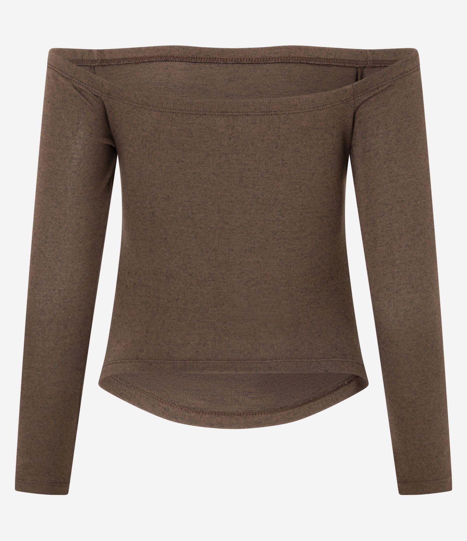 Blusa em Tricô com Decote Ombro a Ombro Marrom 7