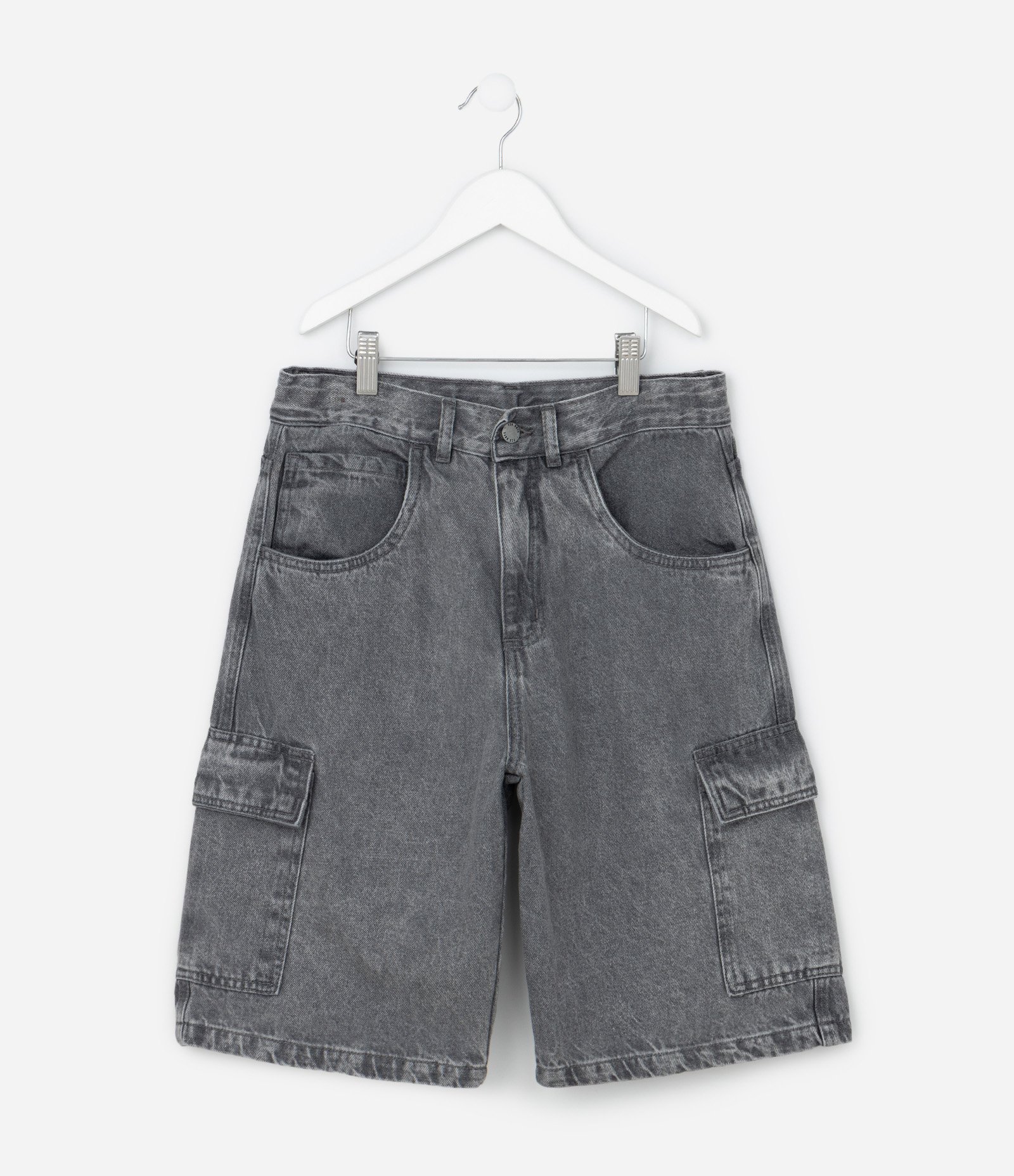 Bermuda Baggy Infantil com Bolsos Cargo - Tam 5 a 14 Anos Cinza 2