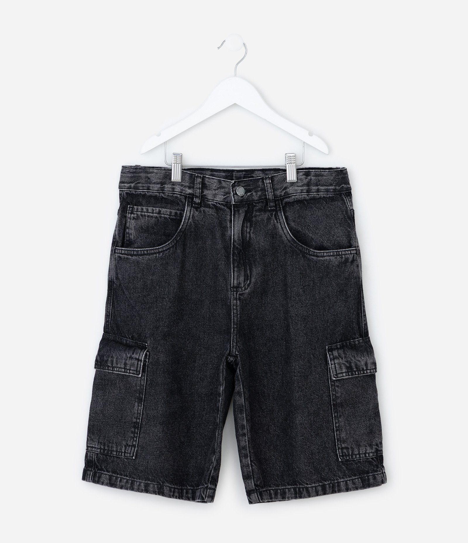 Bermuda Baggy Infantil com Bolsos Cargo - Tam 5 a 14 Anos Preto 1
