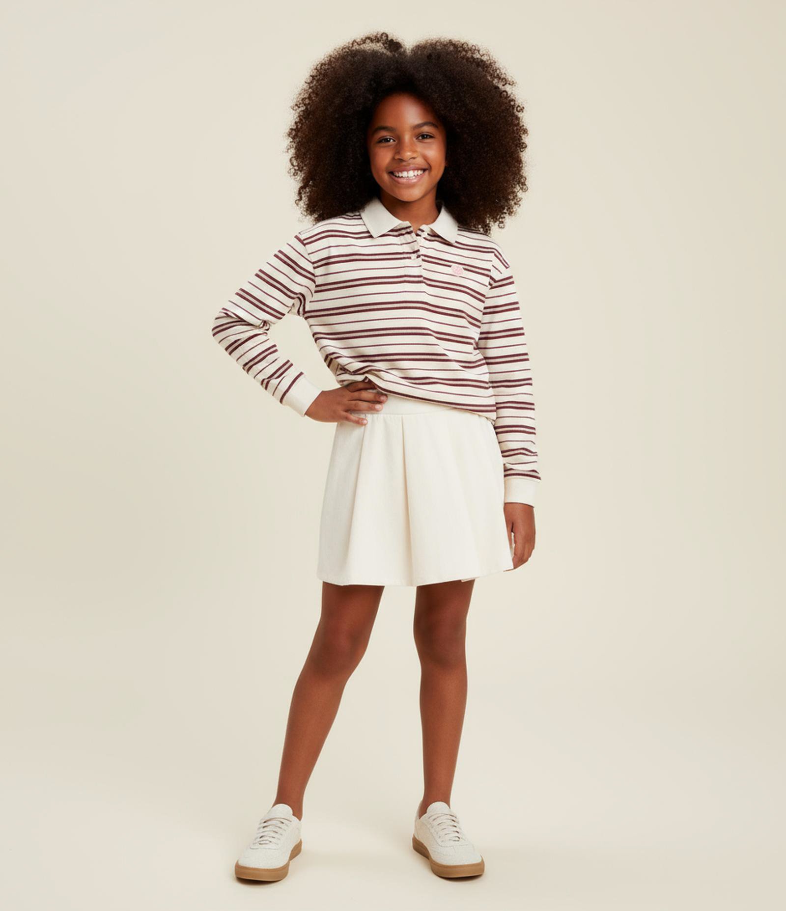 Short Saia Infantil com Pregas - Tam 5 a 14 Anos Off White 1