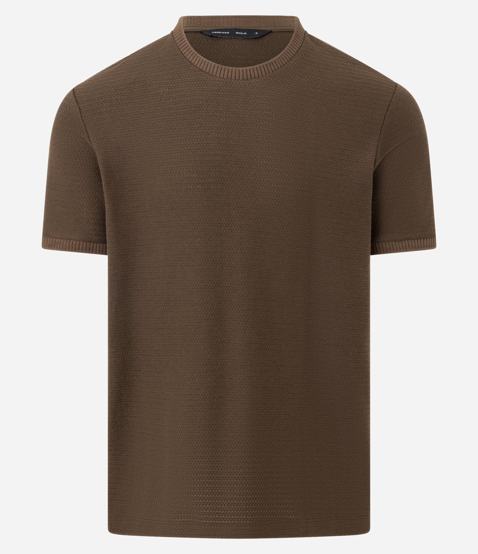 Camiseta Texturizada com Algodão e Gola Redonda Marrom 5