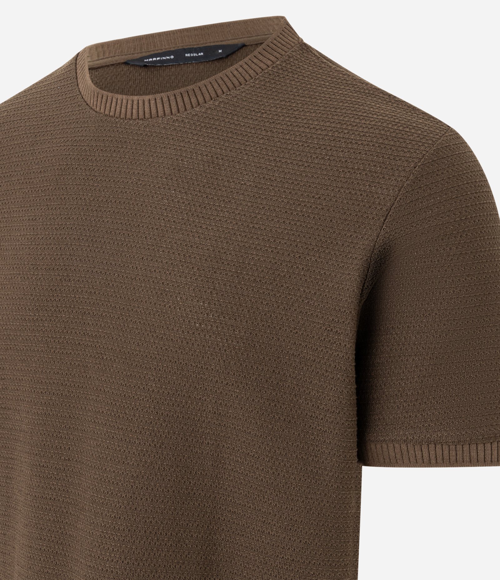 Camiseta Texturizada com Algodão e Gola Redonda Marrom 6