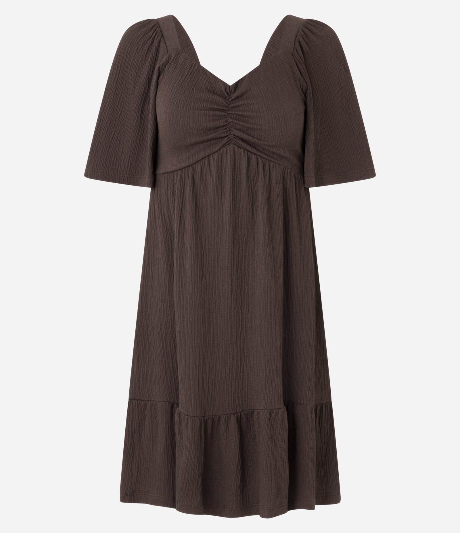 Vestido Curto Texturizado com Decote Coração Marrom 5